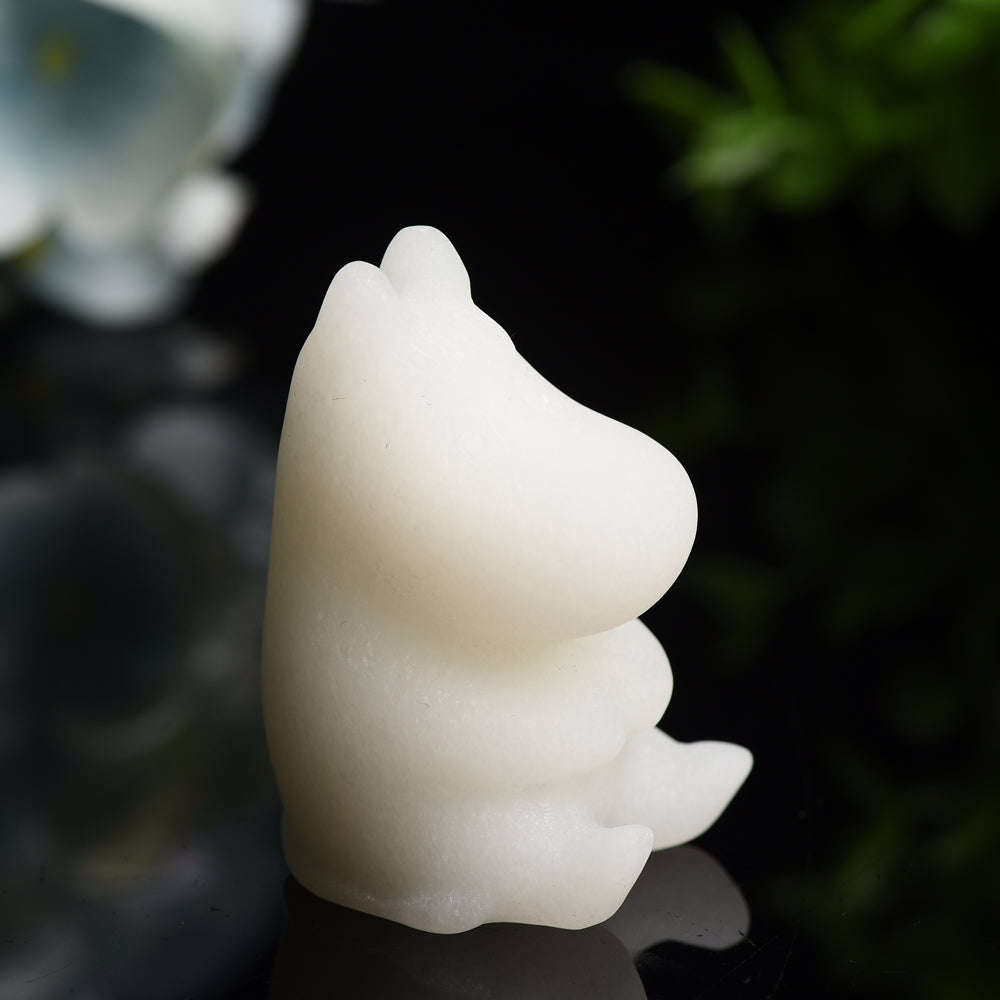 2.2 inch White Jade Hippo Crystal Animal Carving