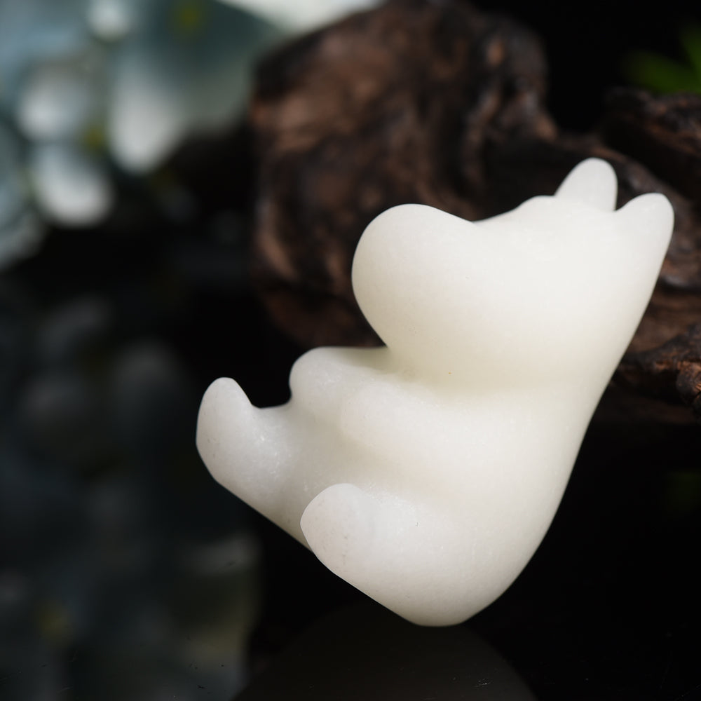 2.2 inch White Jade Hippo Crystal Animal Carving