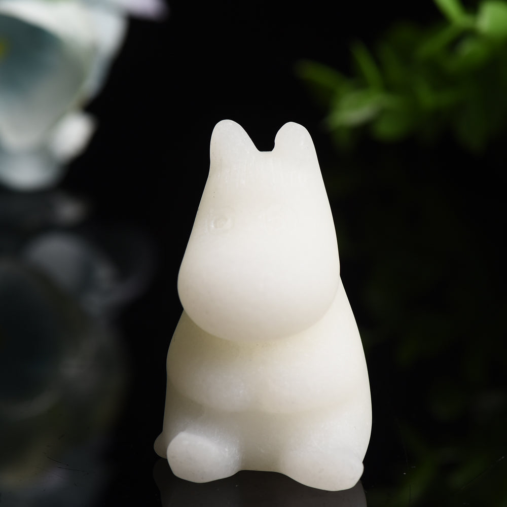 2.2 inch White Jade Hippo Crystal Animal Carving