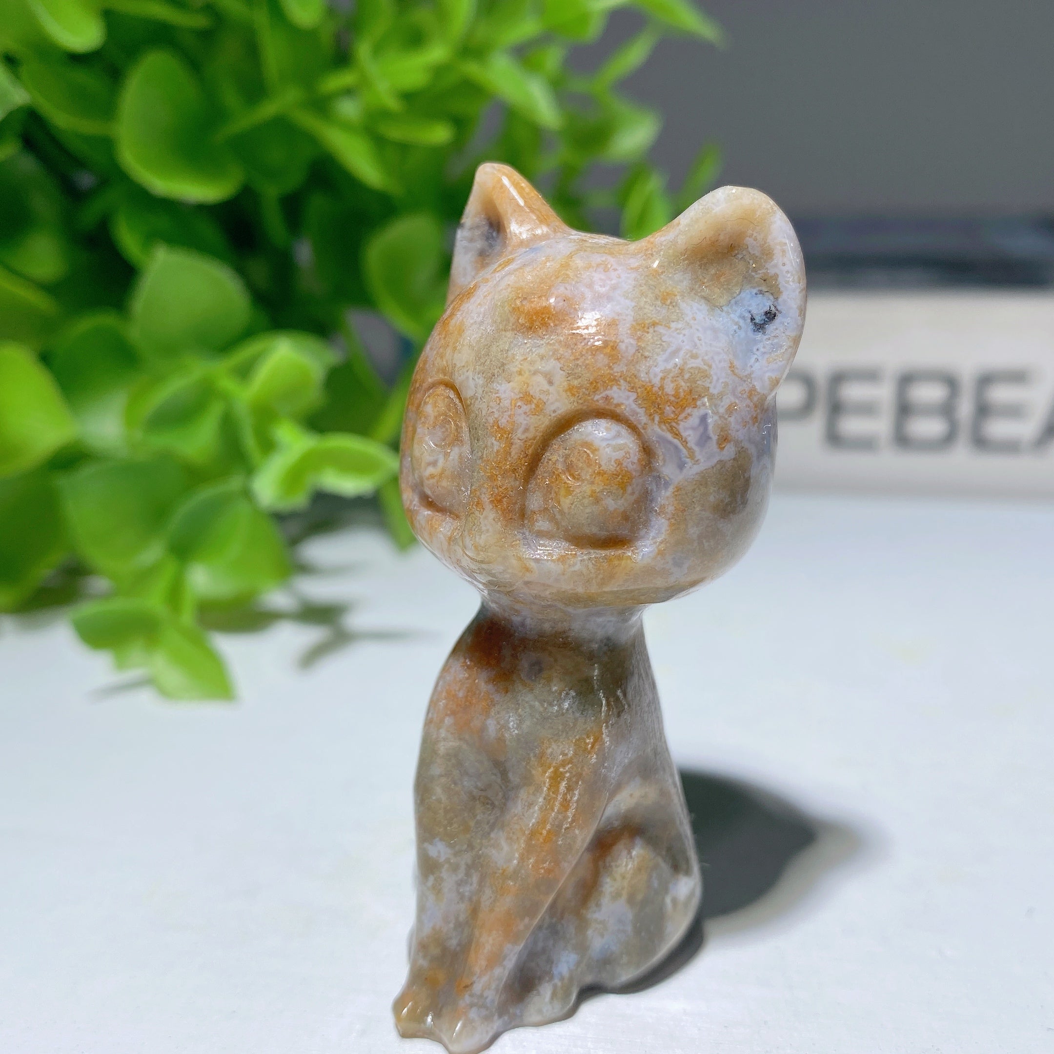 2.2" Mixed Crystal Cat Carvings Figurine Healing Energy