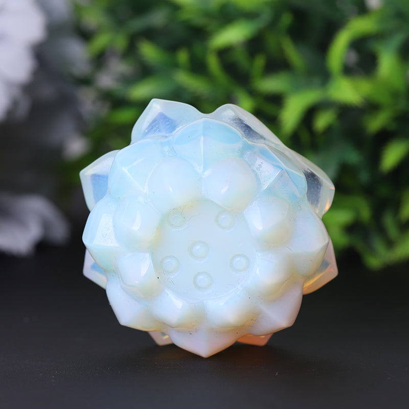 2.2" Opalite Lotus Flower Crystal Figurine Carving