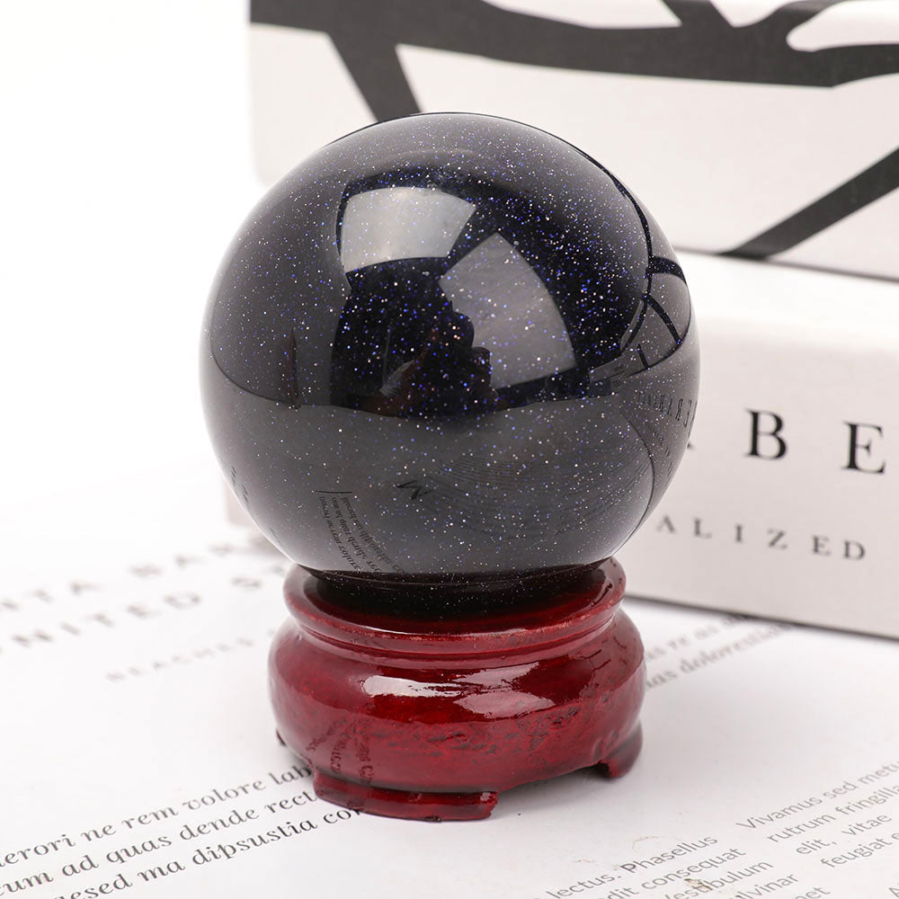 2.27-inch Blue Sandstone Crystal Sphere with Wooden Stand