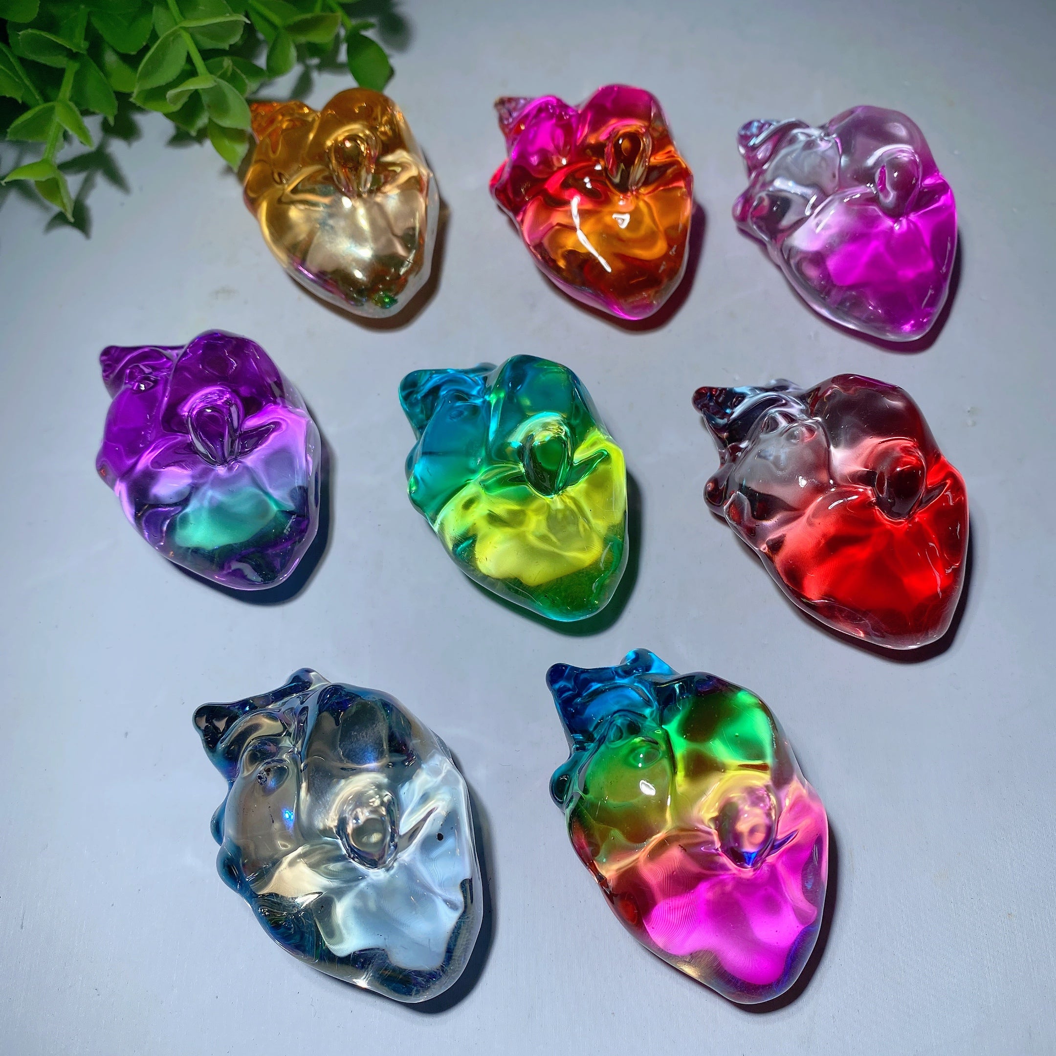 2.2in Colorful Aura Glass Crystal Heart Carving for Healing