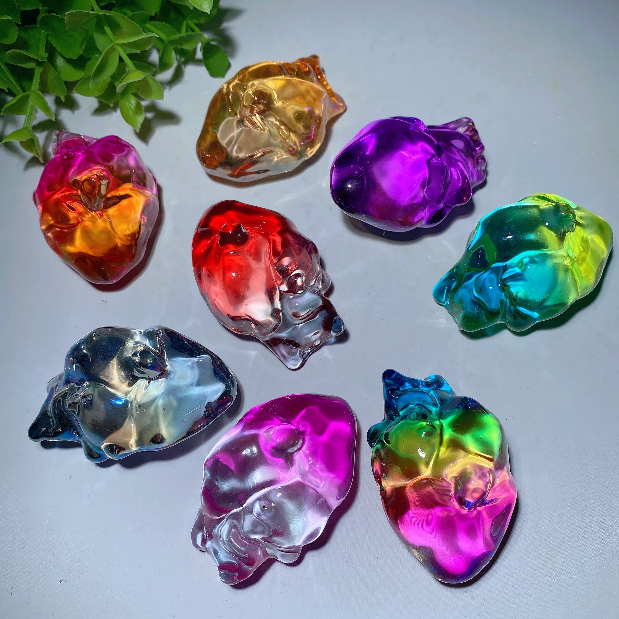 2.2in Colorful Aura Glass Crystal Heart Carving for Healing