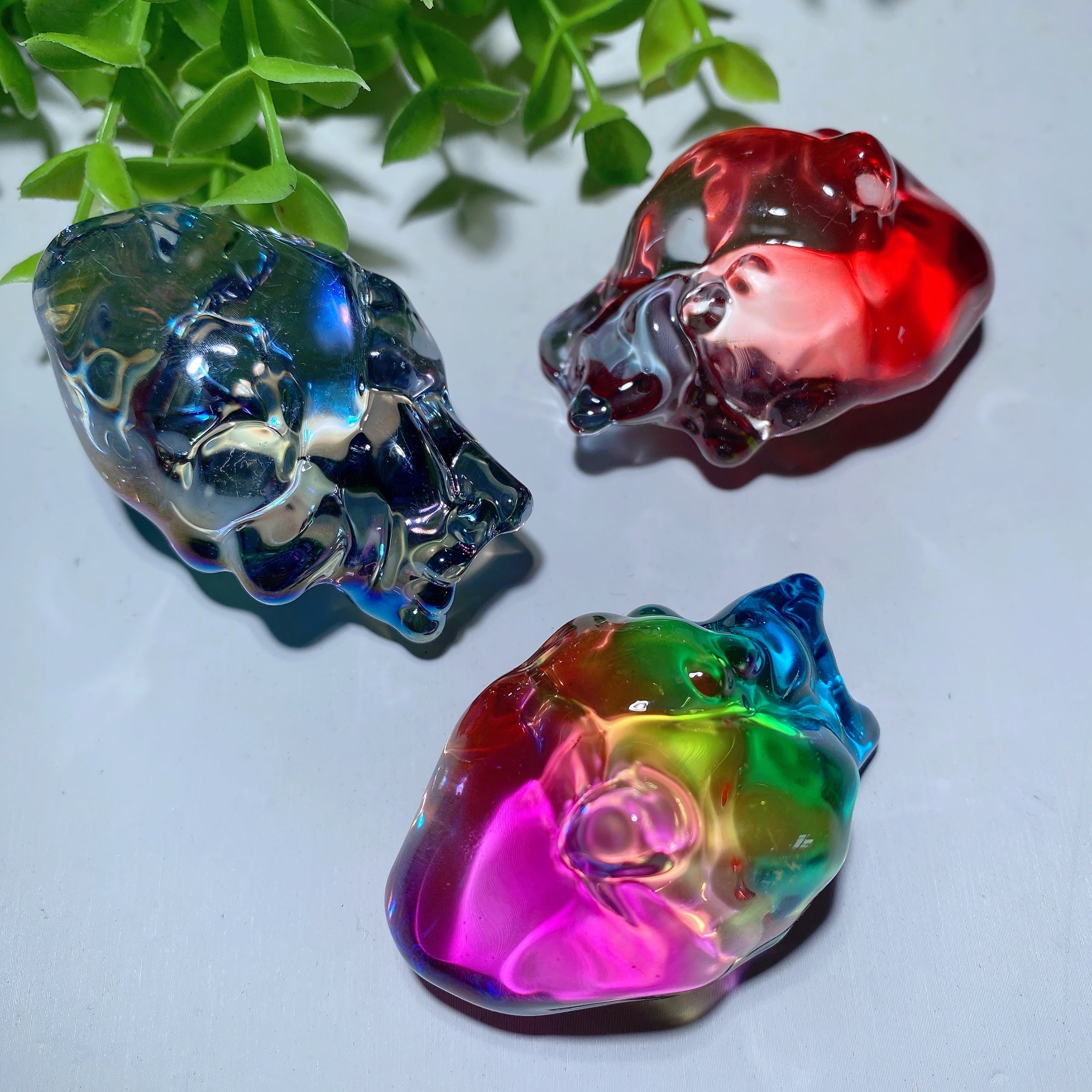 2.2in Colorful Aura Glass Crystal Heart Carving for Healing