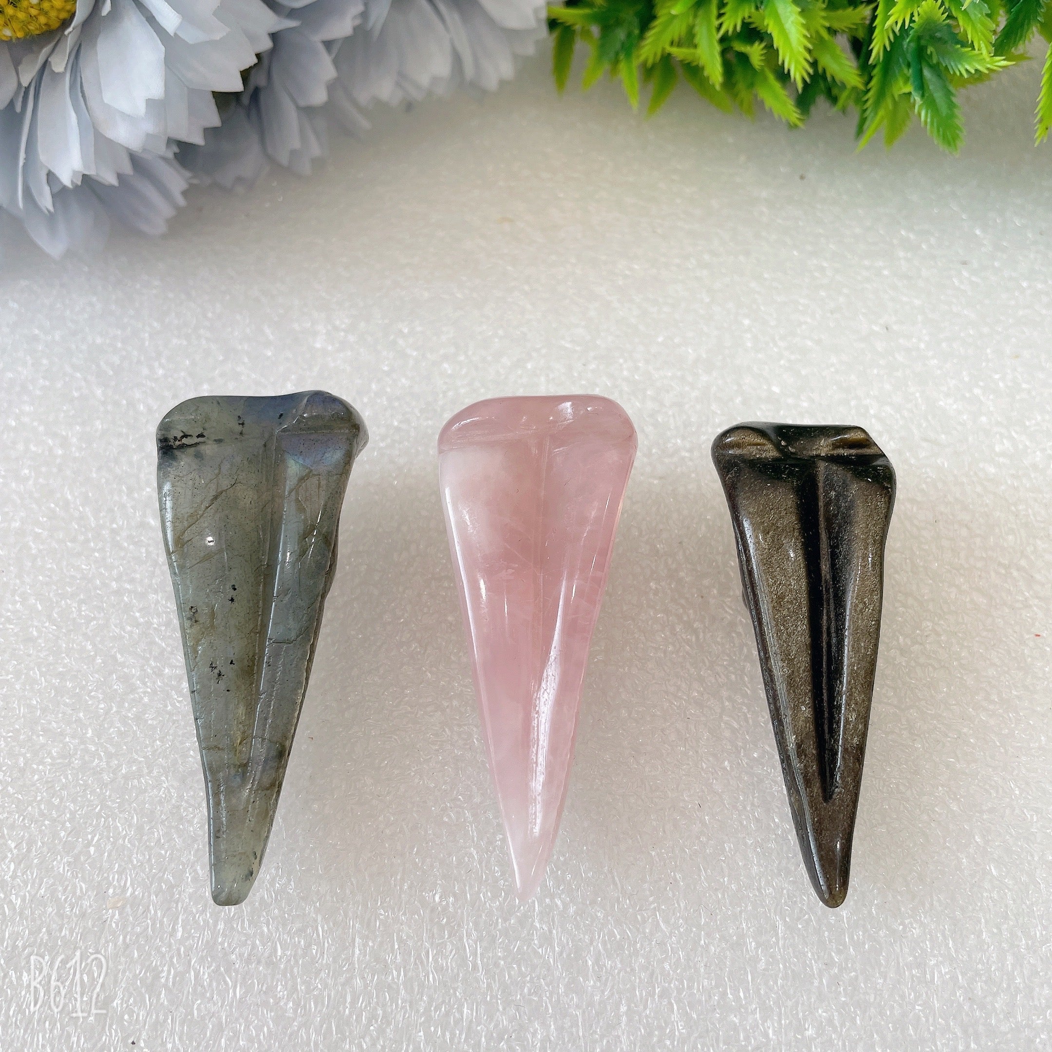 2.3-2.5 Inch Crystal Bird Skull Carvings in Obsidian, Quartz, Labradorite