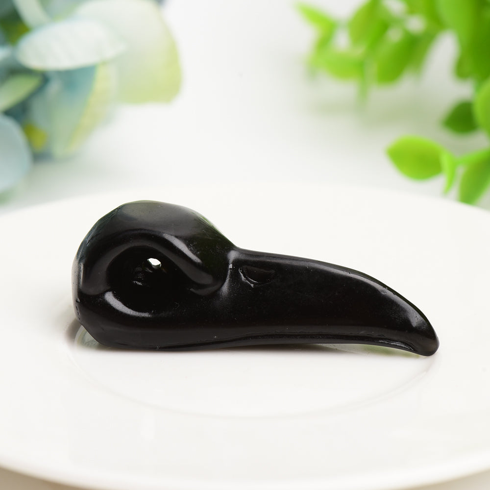 2.3-2.5in Mixed Crystal Raven Skull Carving Figurine