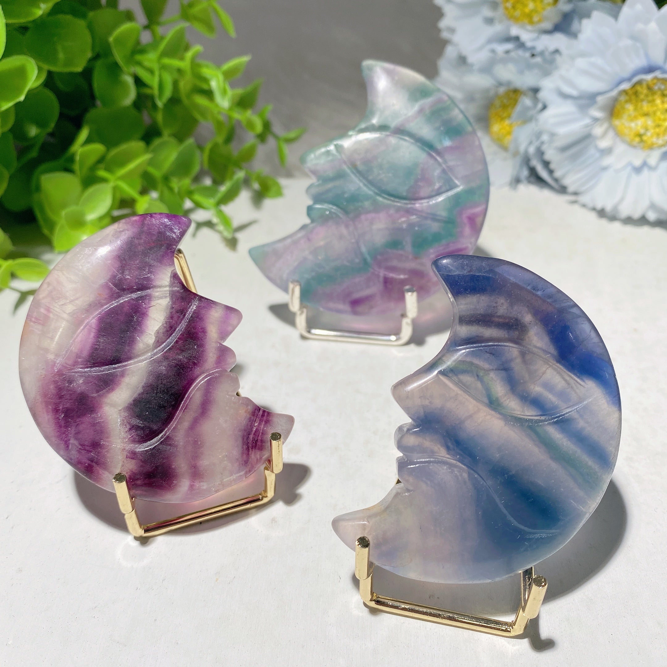 2.3-3.0 inch Fluorite Moon Face Crystal Figurine