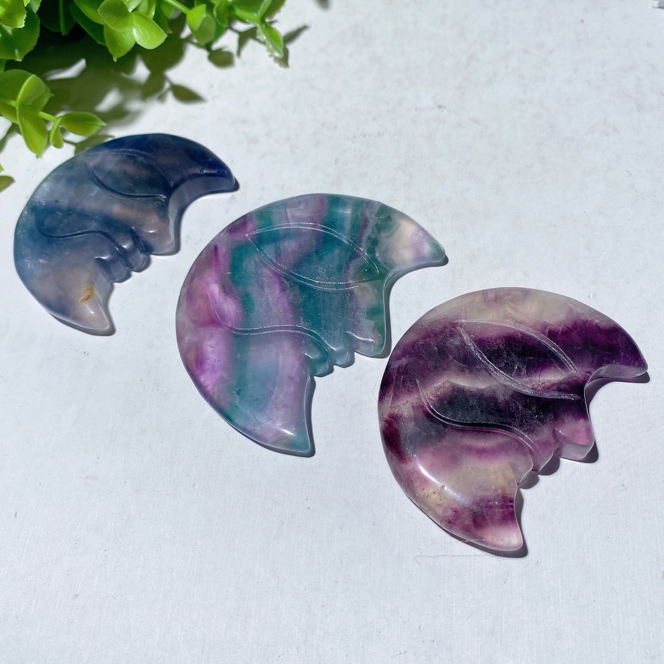 2.3-3.0 inch Fluorite Moon Face Crystal Figurine