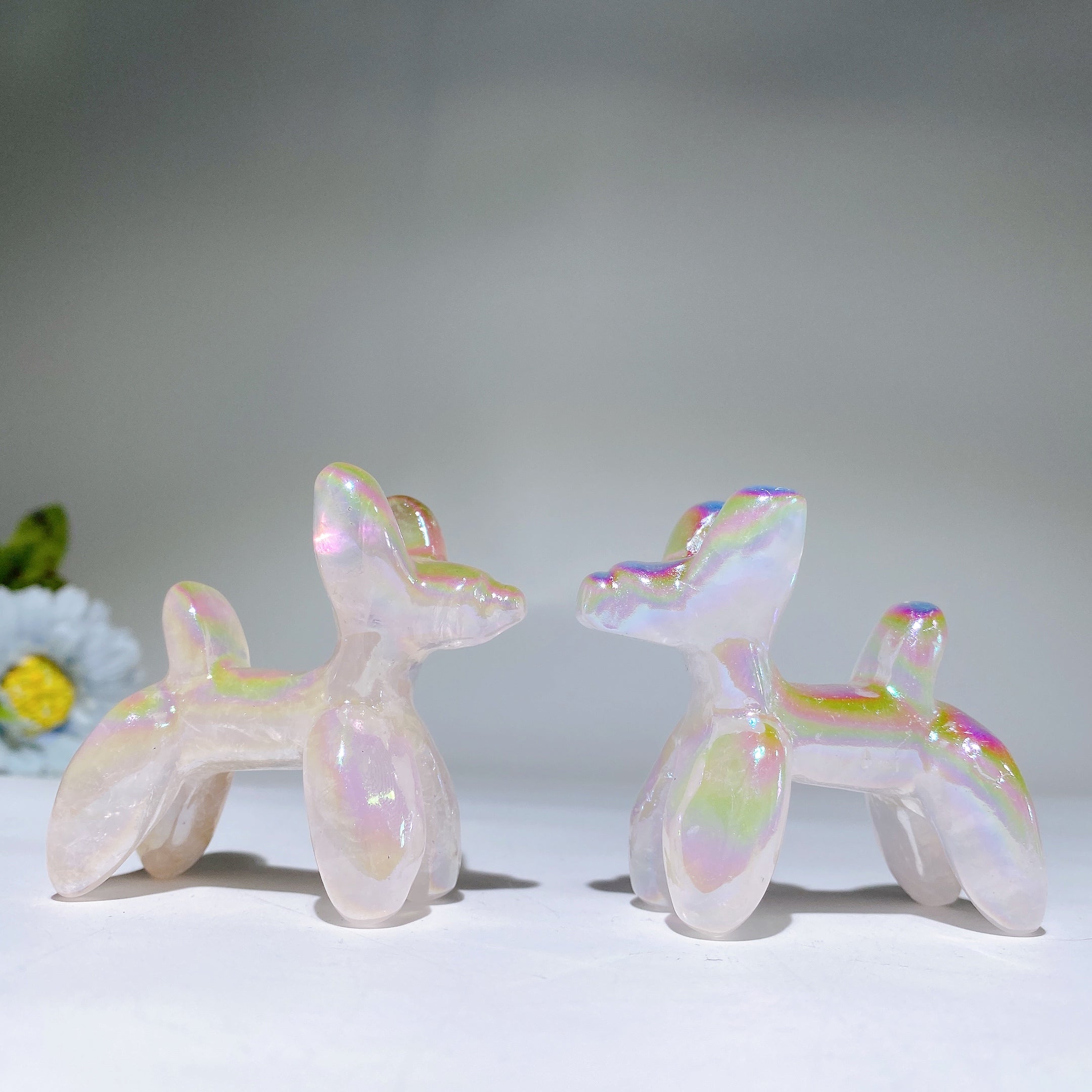 2.3-inch Angel Aura Crystal Dog Carving for Healing