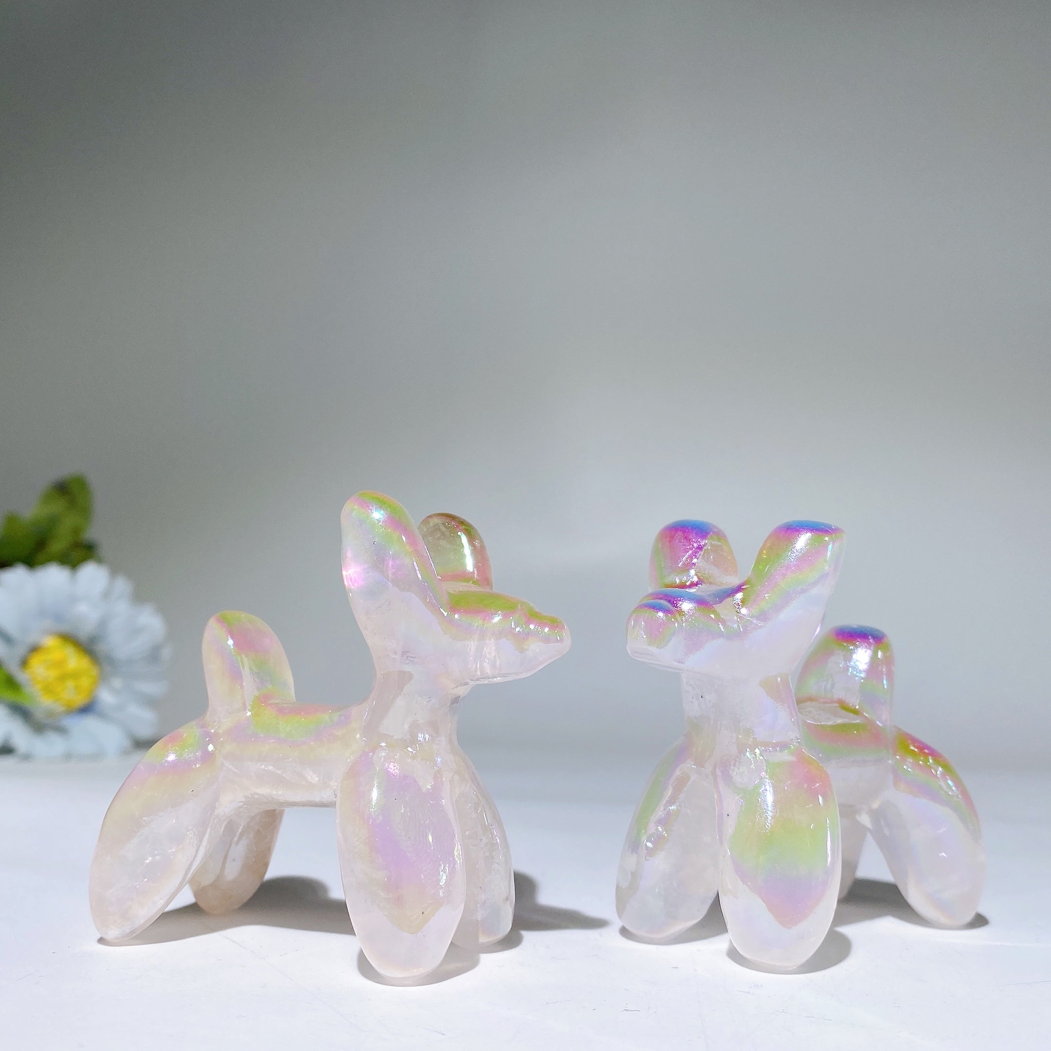 2.3-inch Angel Aura Crystal Dog Carving for Healing