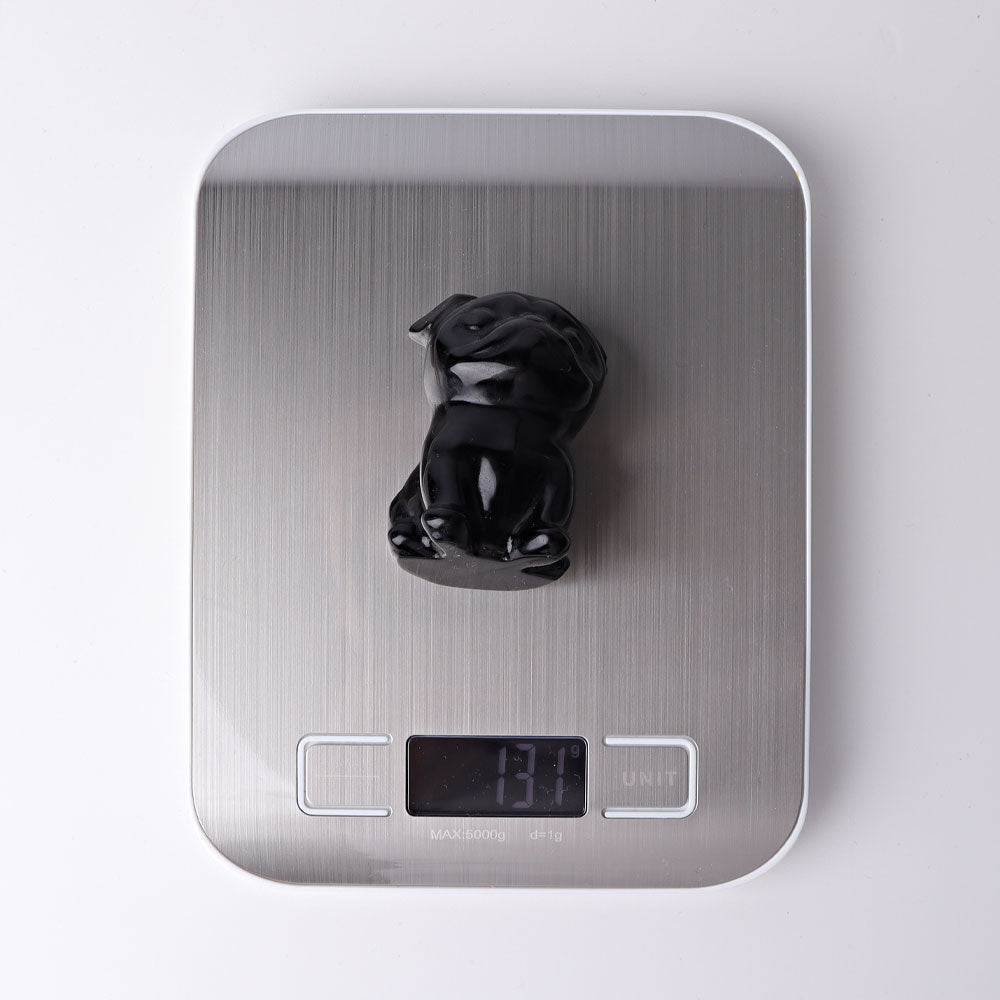 2.3-inch Black Obsidian Crystal Pug Dog Figurine