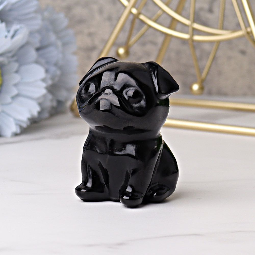 2.3-inch Black Obsidian Crystal Pug Dog Figurine
