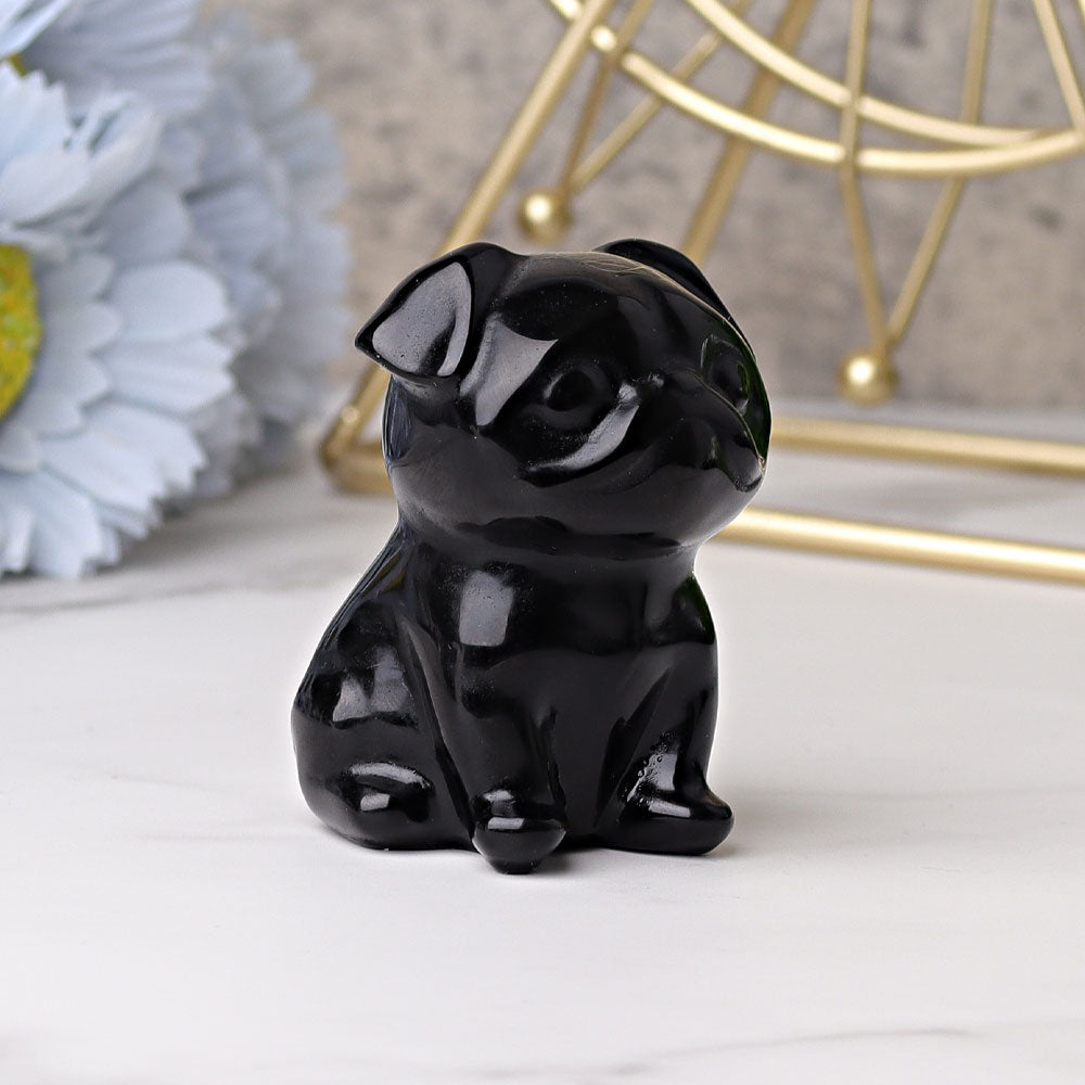 2.3-inch Black Obsidian Crystal Pug Dog Figurine