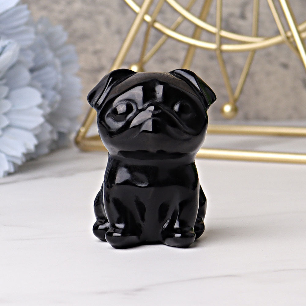 2.3-inch Black Obsidian Crystal Pug Dog Figurine