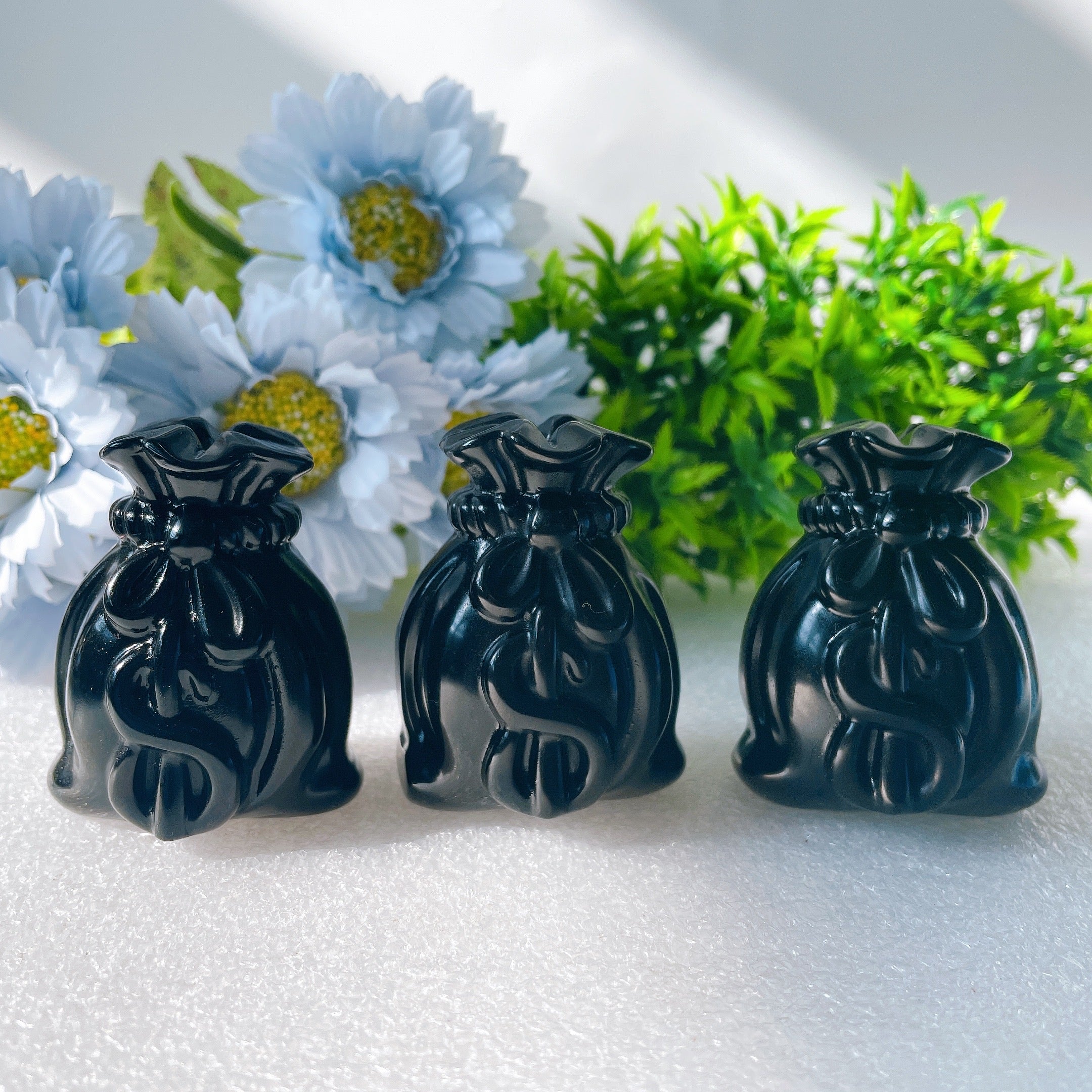 2.3-inch Black Obsidian Money Bag Crystal Figurine