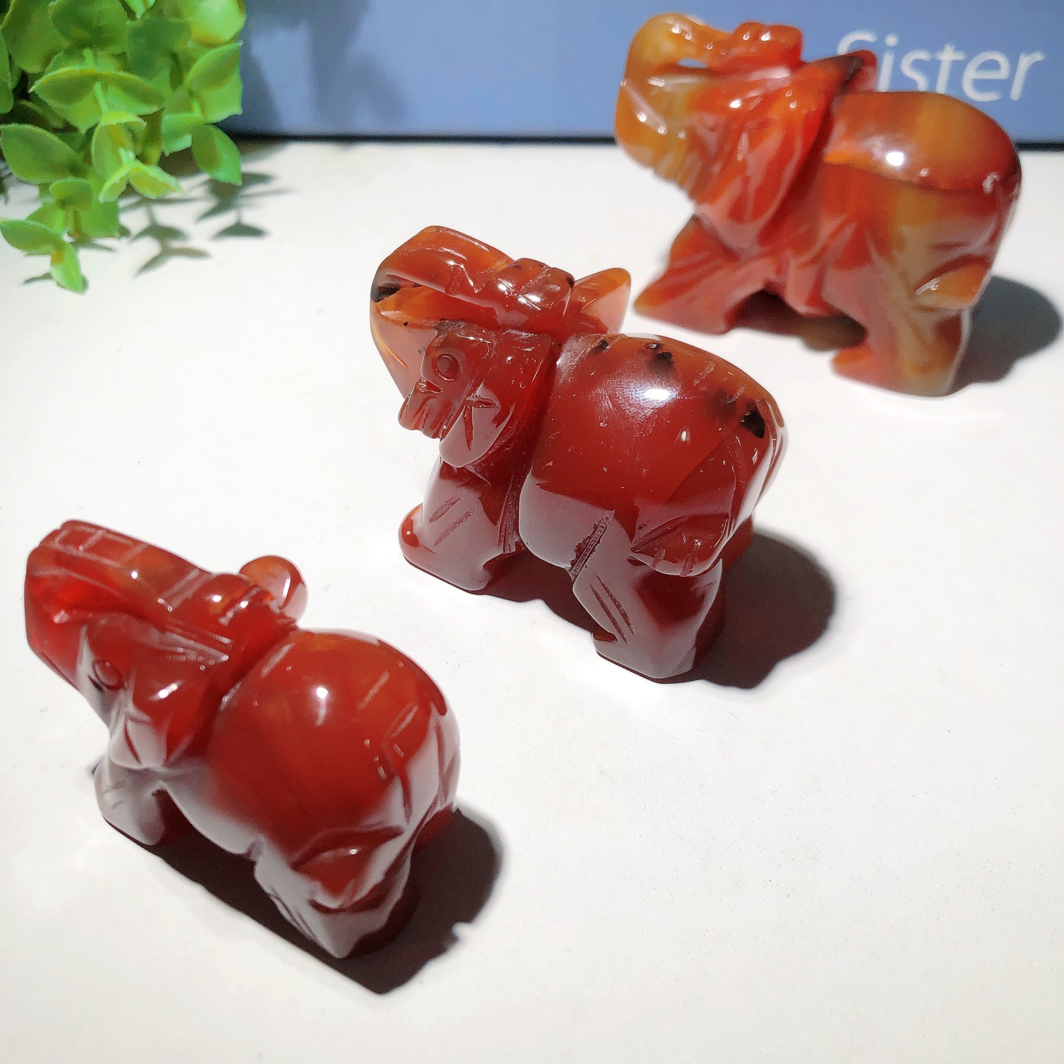 2 to 3 Inch Carnelian Elephant Crystal Carving for Healing