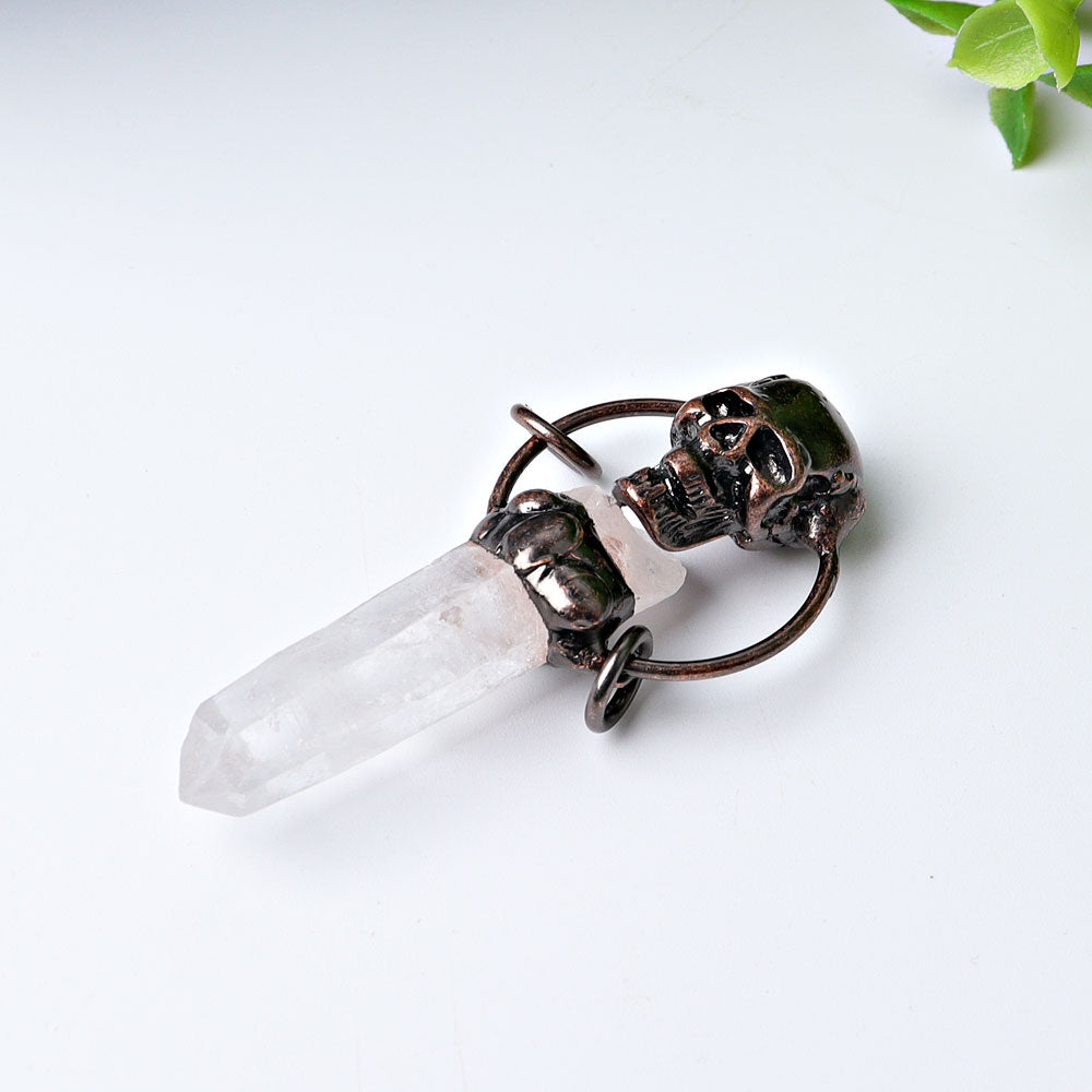 2.3-inch Clear Quartz Pendant with Vintage Skull Decoration