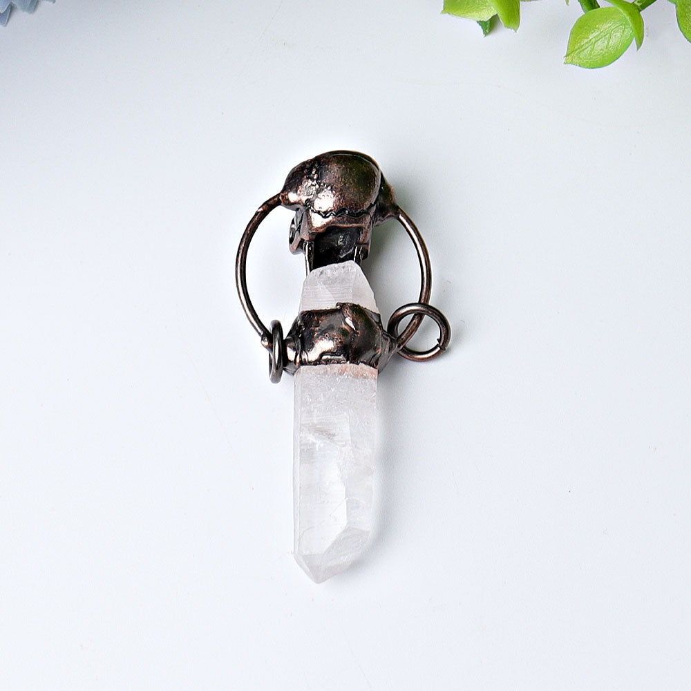 2.3-inch Clear Quartz Pendant with Vintage Skull Decoration