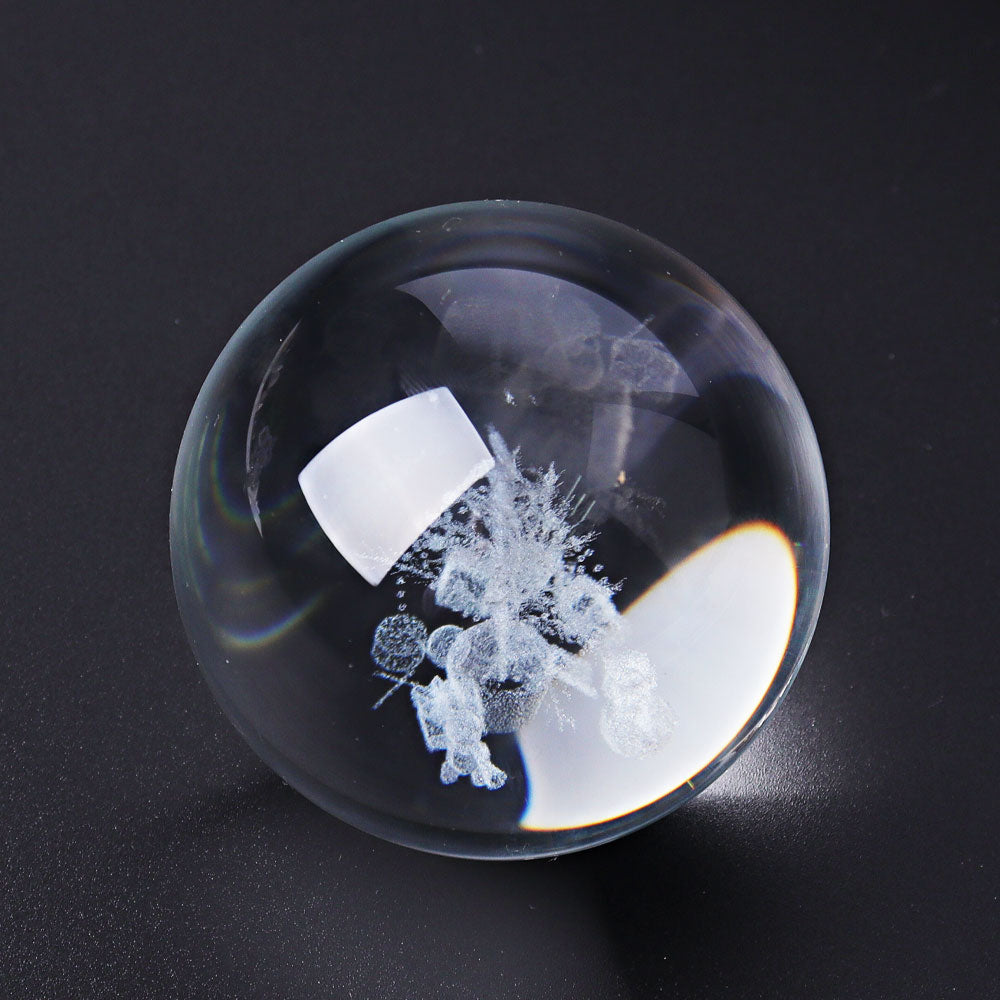 2.3 Inch Glass Crystal Sphere with Christmas Carving
