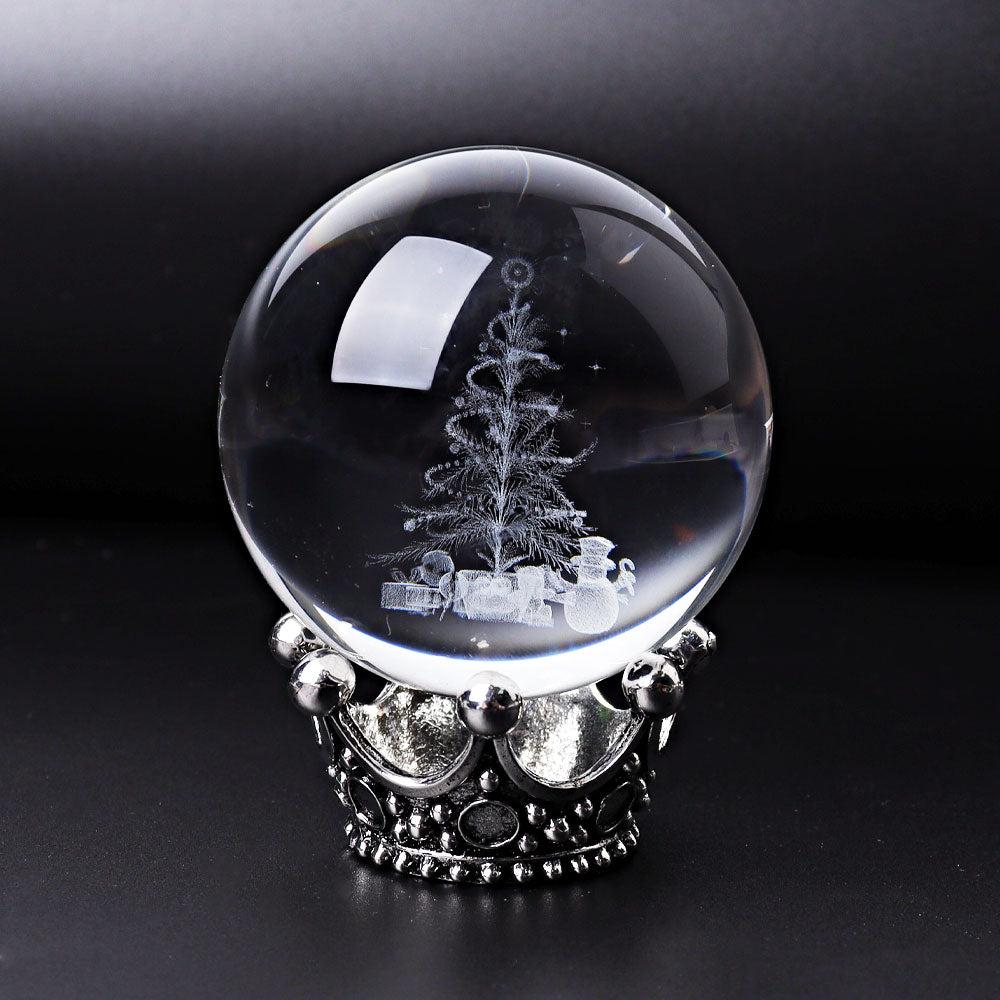 2.3 Inch Glass Crystal Sphere with Christmas Carving