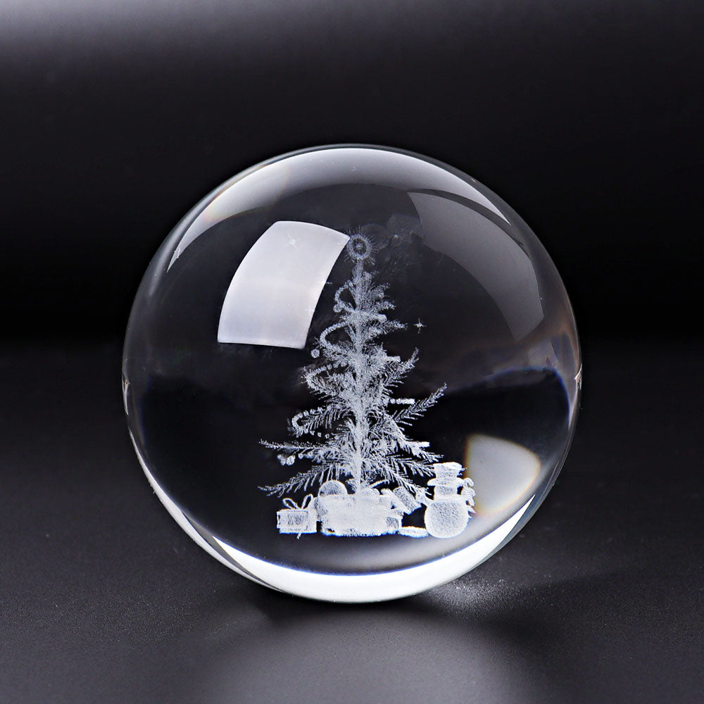 2.3 Inch Glass Crystal Sphere with Christmas Carving