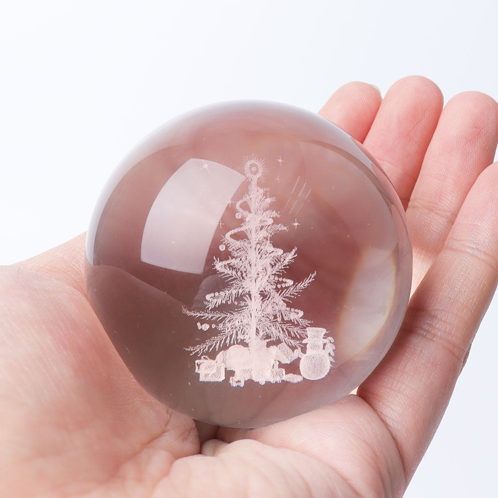 2.3 Inch Glass Crystal Sphere with Christmas Carving