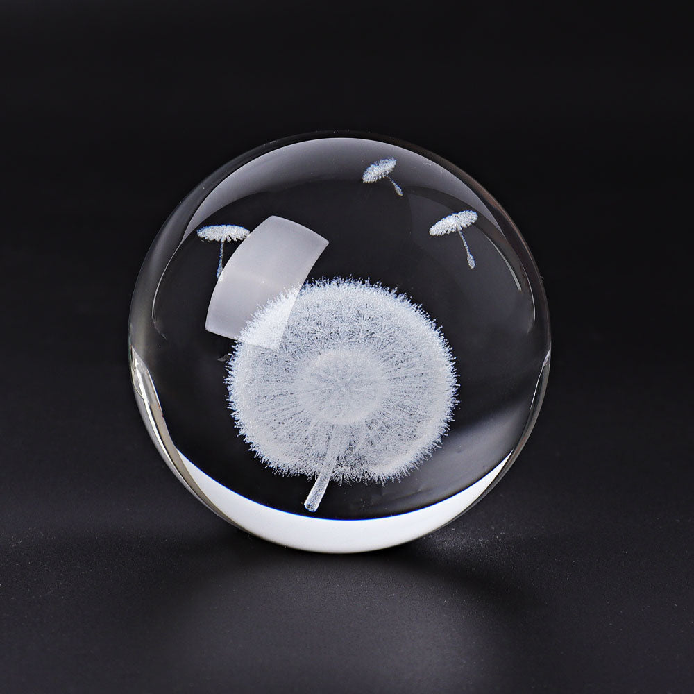 2.3 Inch Glass Crystal Sphere with Dandelion Carvings