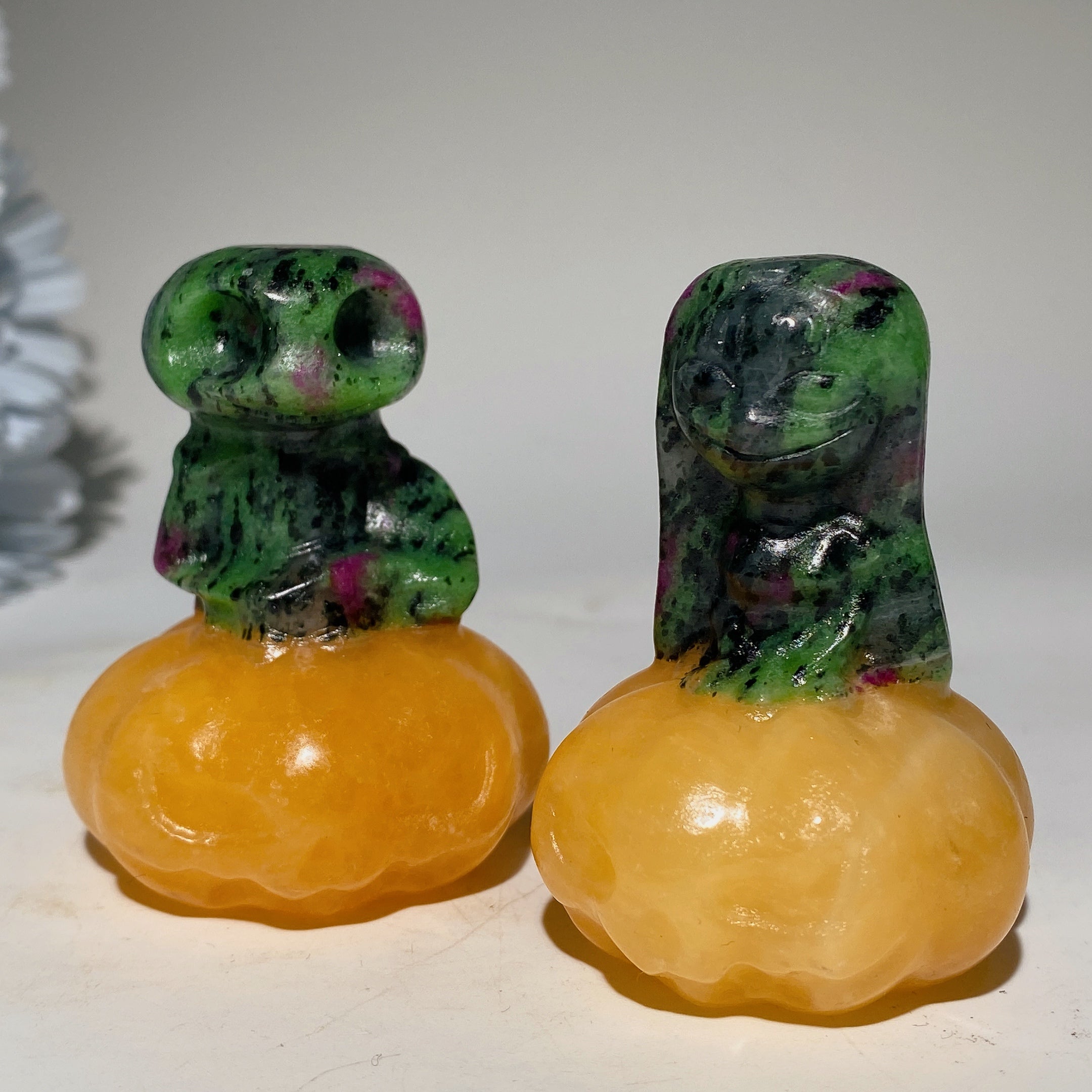 2.3-inch Jack Sally Crystal Figurines with Orange Calcite Pumpkin