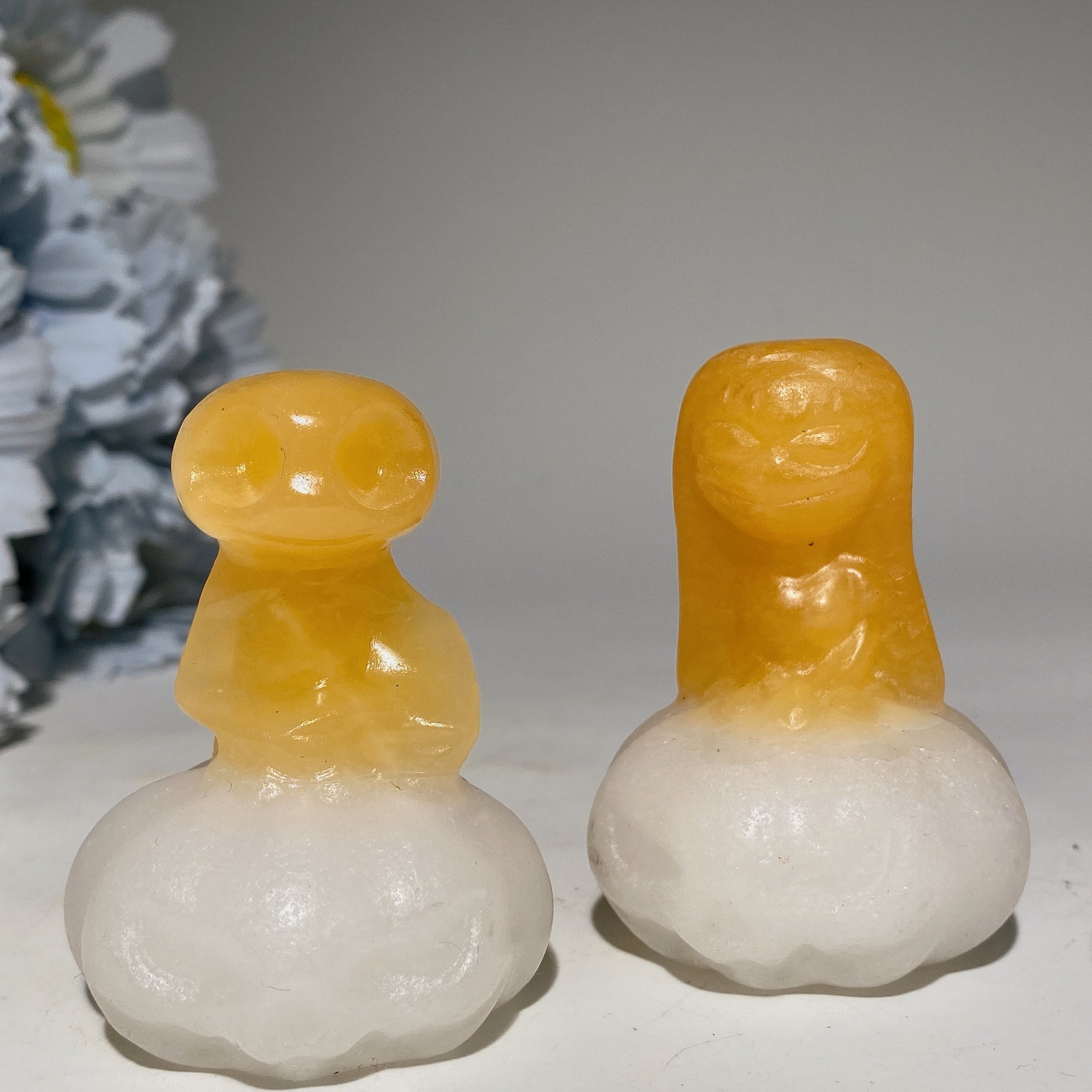2.3-inch Jack Sally Crystal Figurines with Orange Calcite Pumpkin