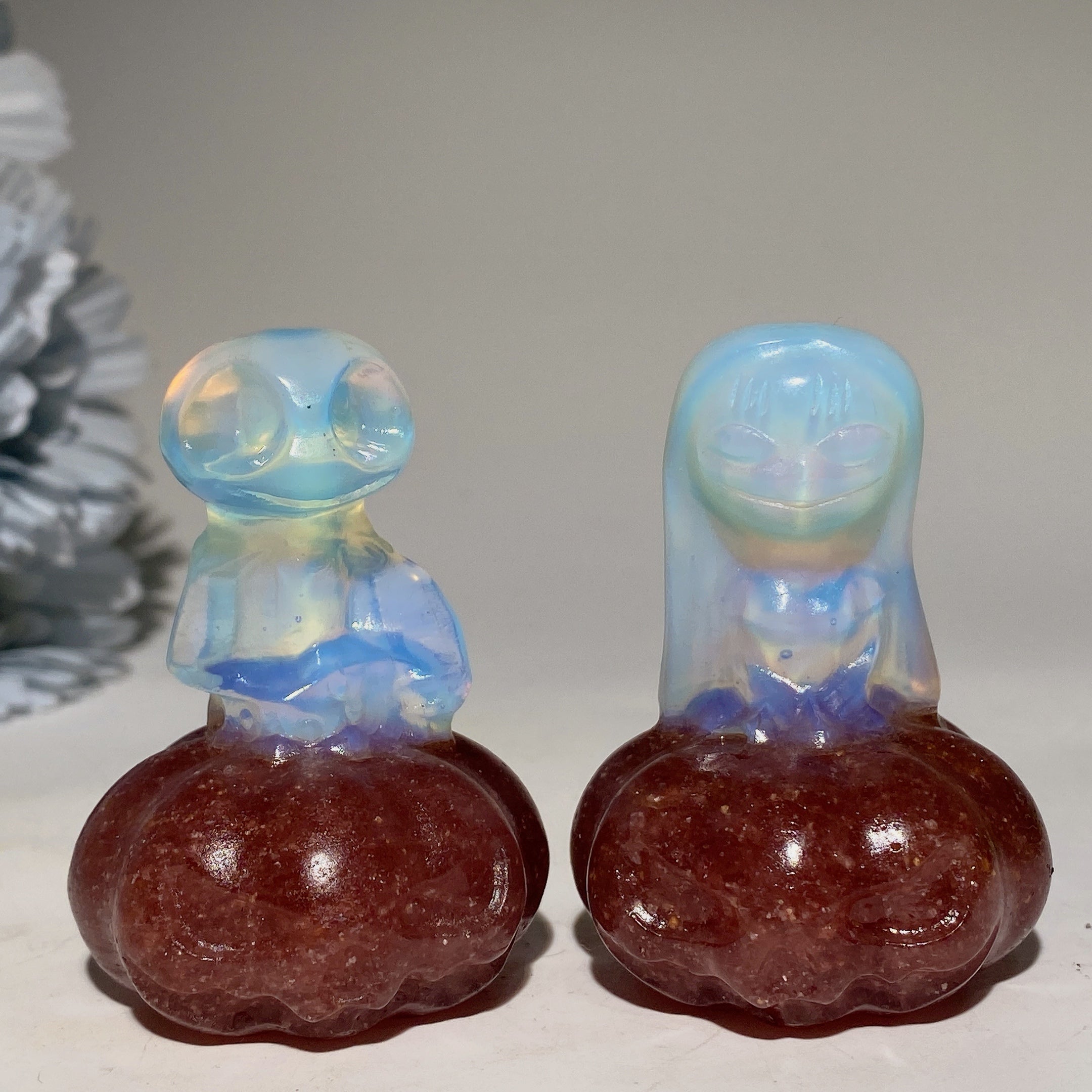 2.3-inch Jack Sally Crystal Figurines with Orange Calcite Pumpkin