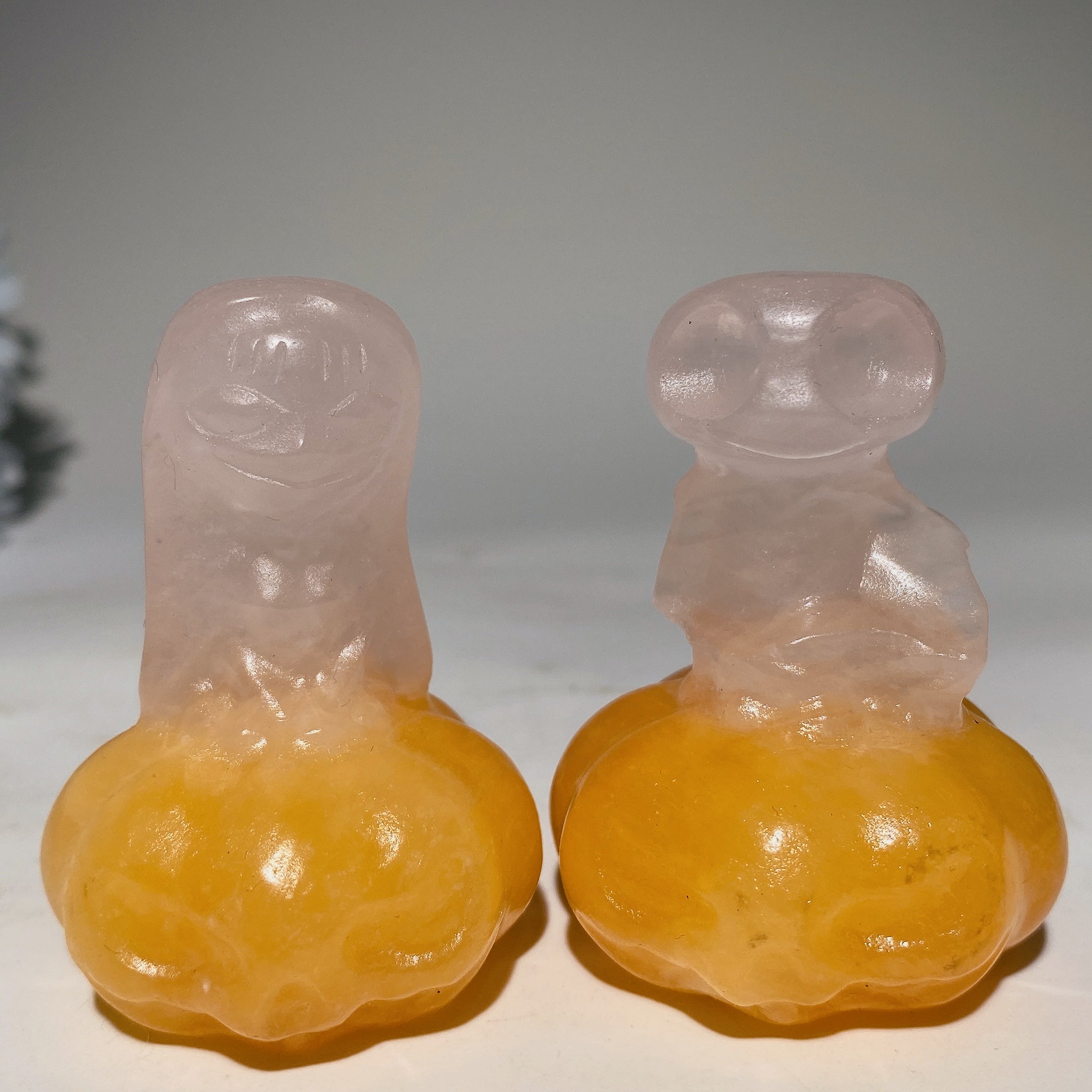2.3-inch Jack Sally Crystal Figurines with Orange Calcite Pumpkin