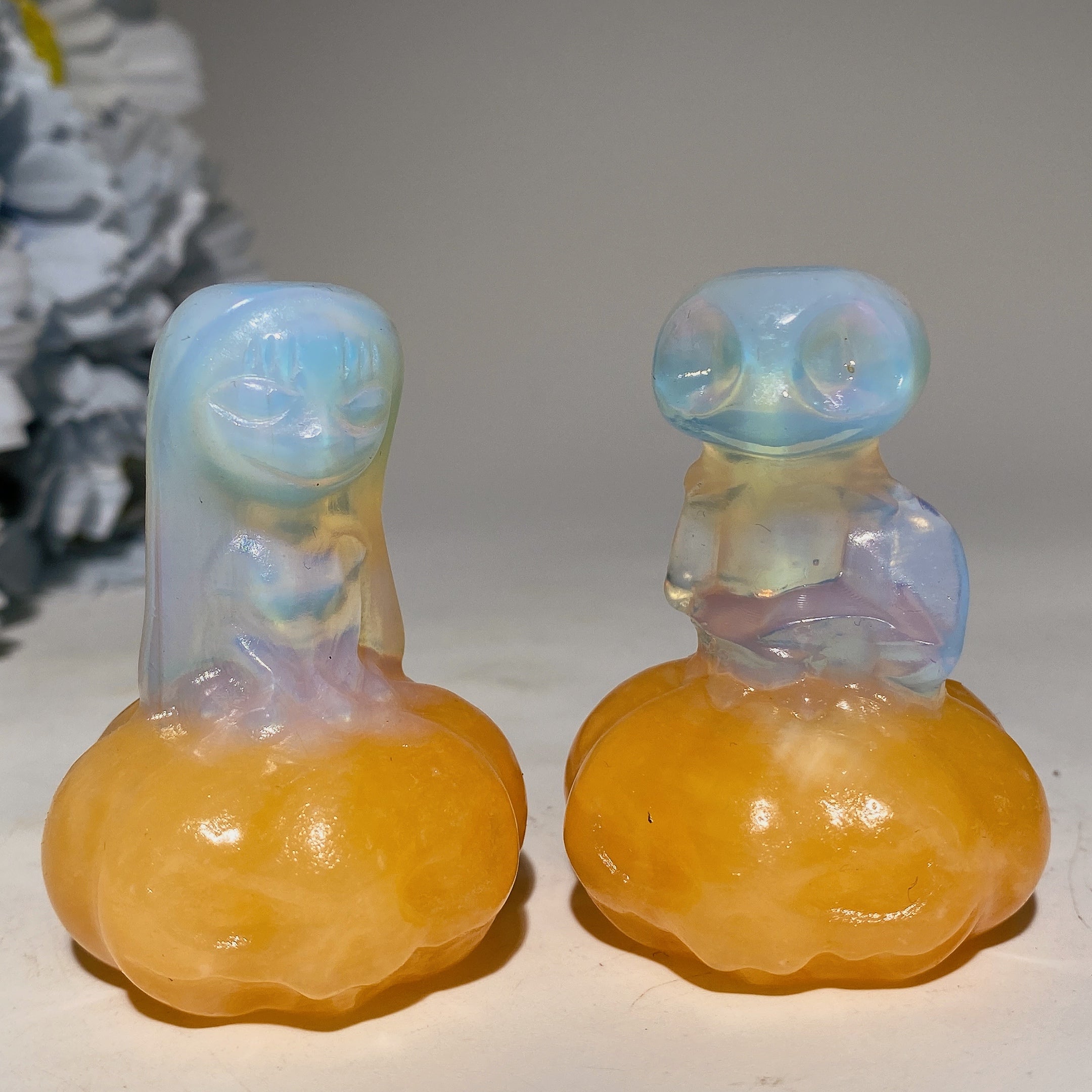 2.3-inch Jack Sally Crystal Figurines with Orange Calcite Pumpkin