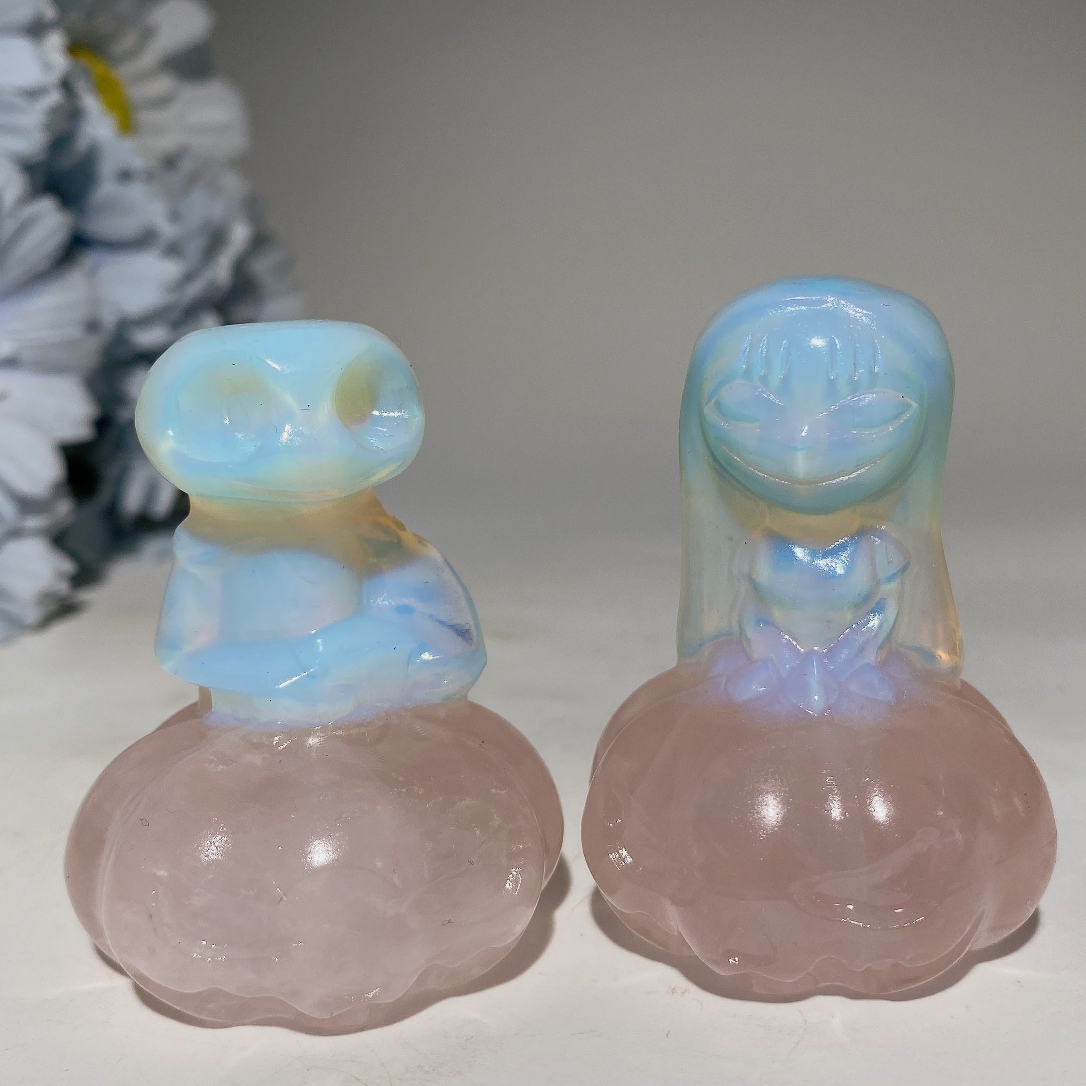 2.3-inch Jack Sally Crystal Figurines with Orange Calcite Pumpkin