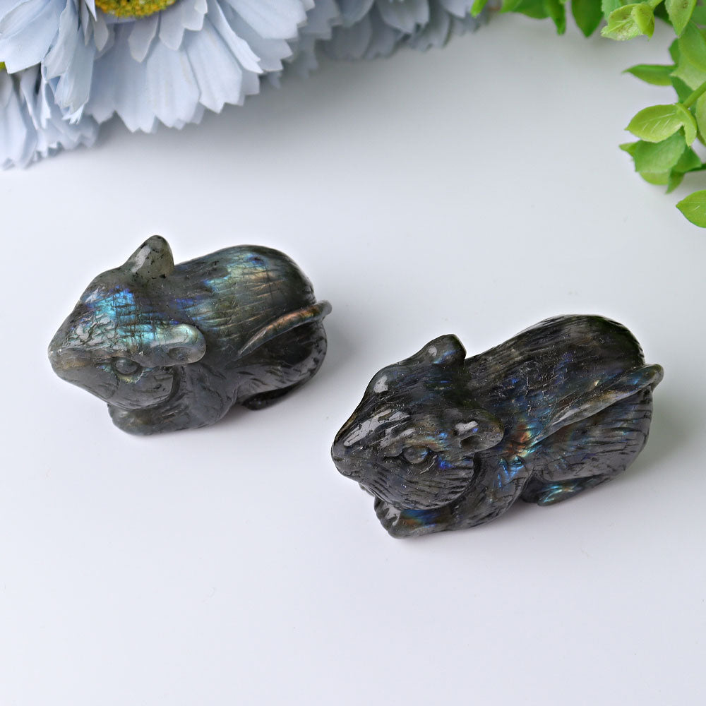 2.3 inch Labradorite Crystal Mouse Carving Figurine