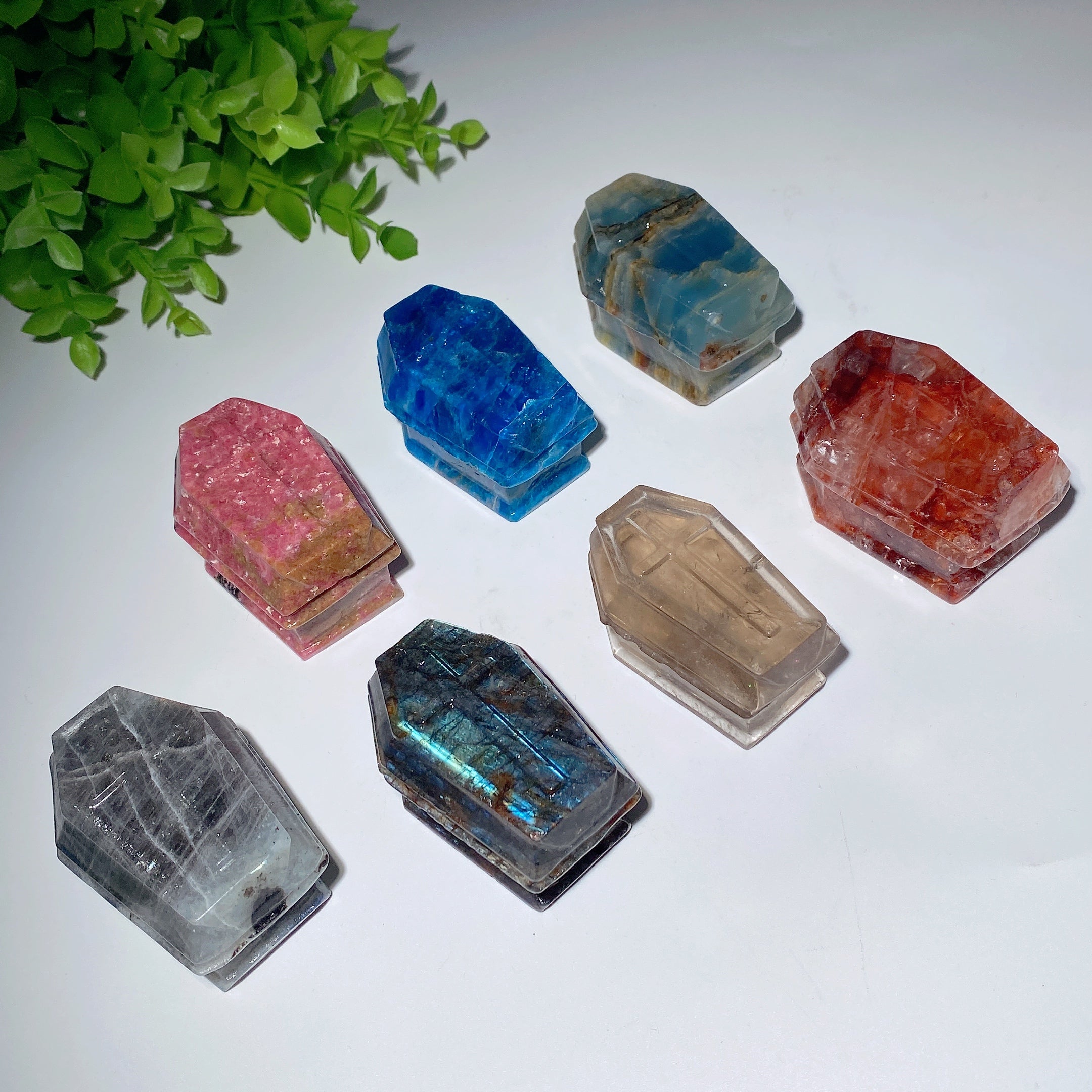 2.3-inch Mixed Crystal Coffin Carvings for Healing & Energy