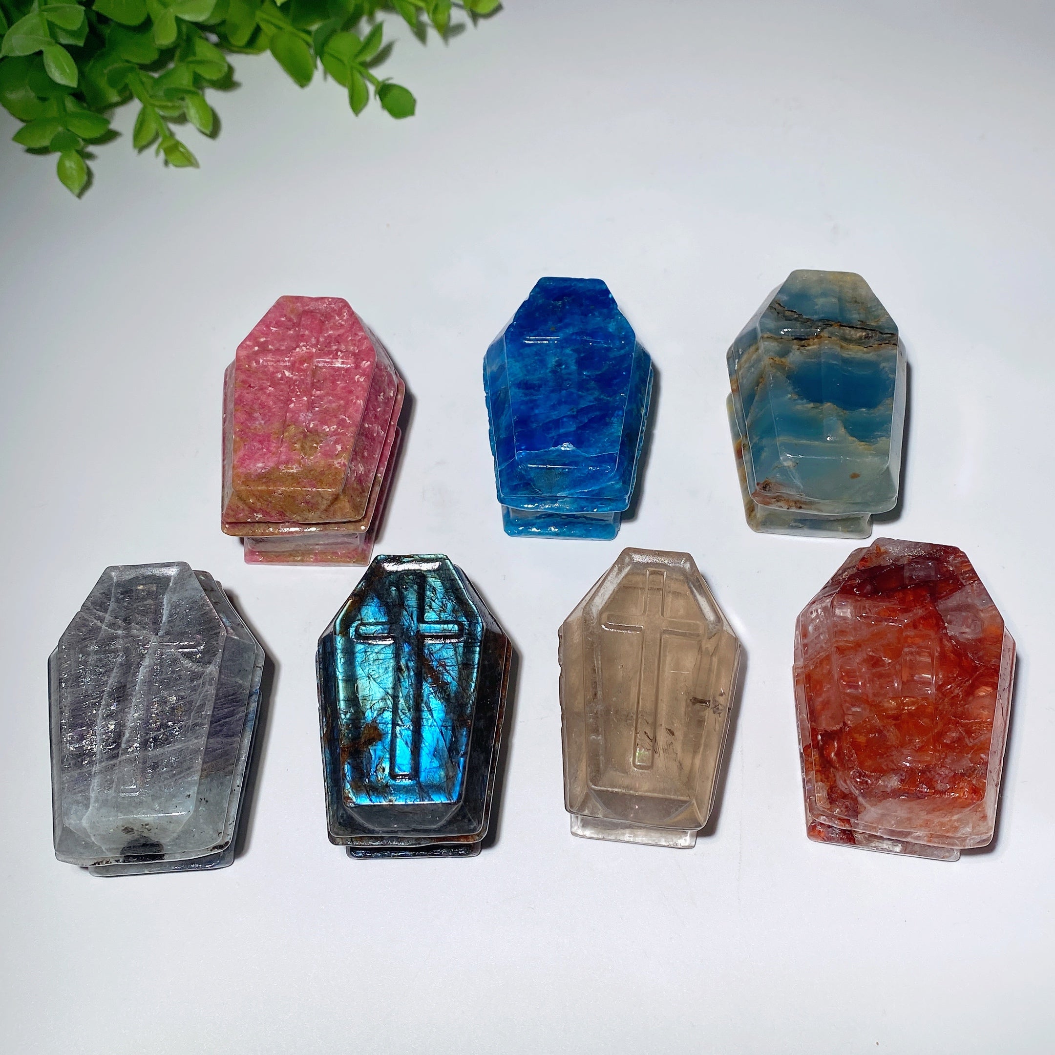 2.3-inch Mixed Crystal Coffin Carvings for Healing & Energy