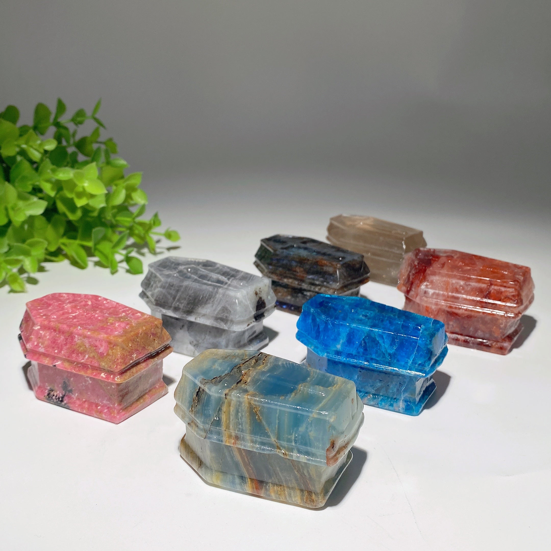 2.3-inch Mixed Crystal Coffin Carvings for Healing & Energy