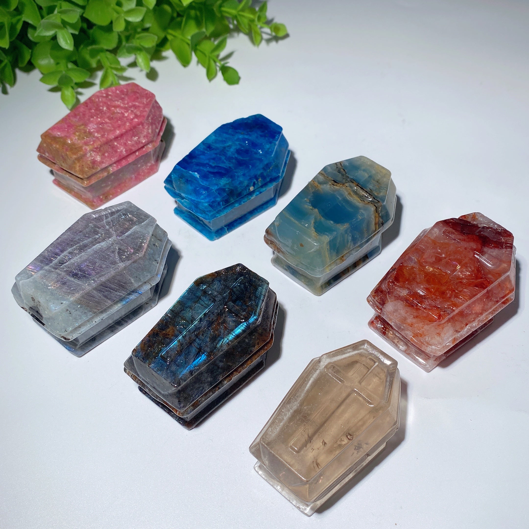 2.3-inch Mixed Crystal Coffin Carvings for Healing & Energy