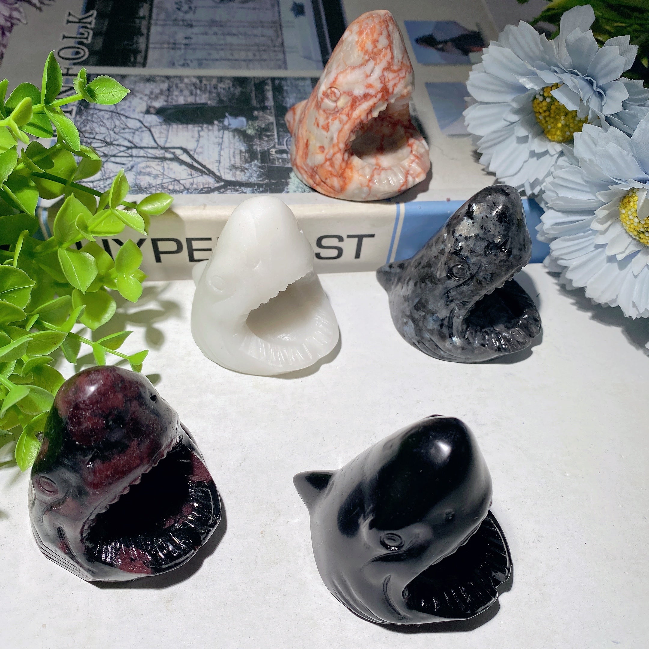 2.3 inch Mixed Crystal Shark's Head Carving Figurine