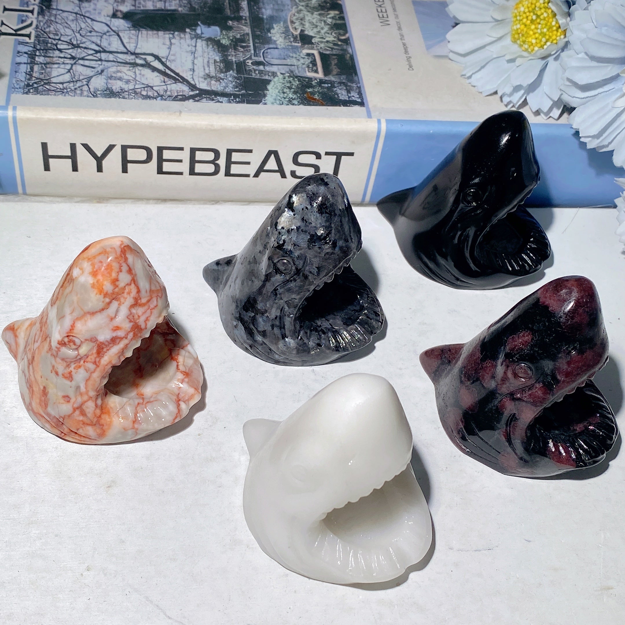 2.3 inch Mixed Crystal Shark's Head Carving Figurine