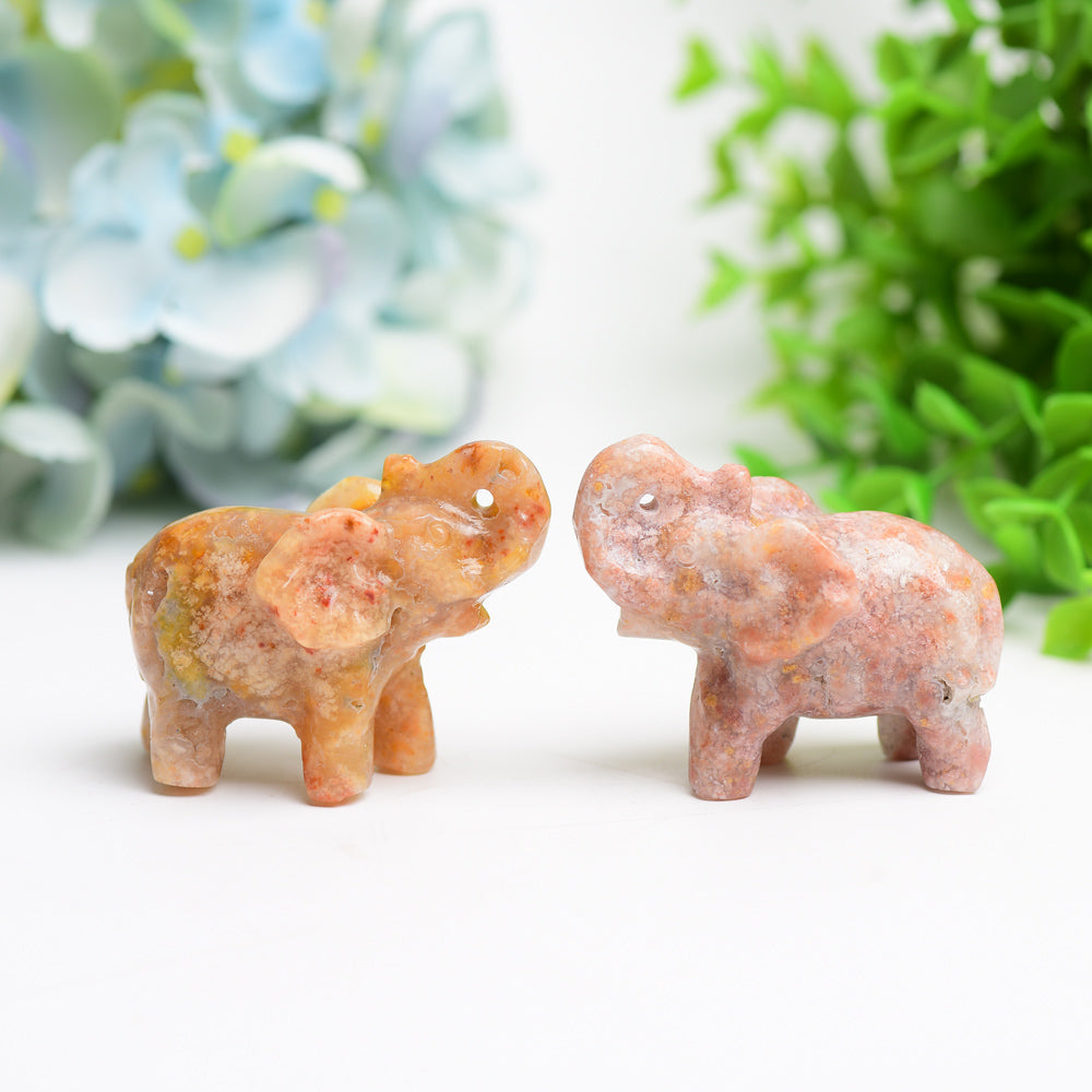 2.3 inch Pink Flower Agate Crystal Elephant Carving