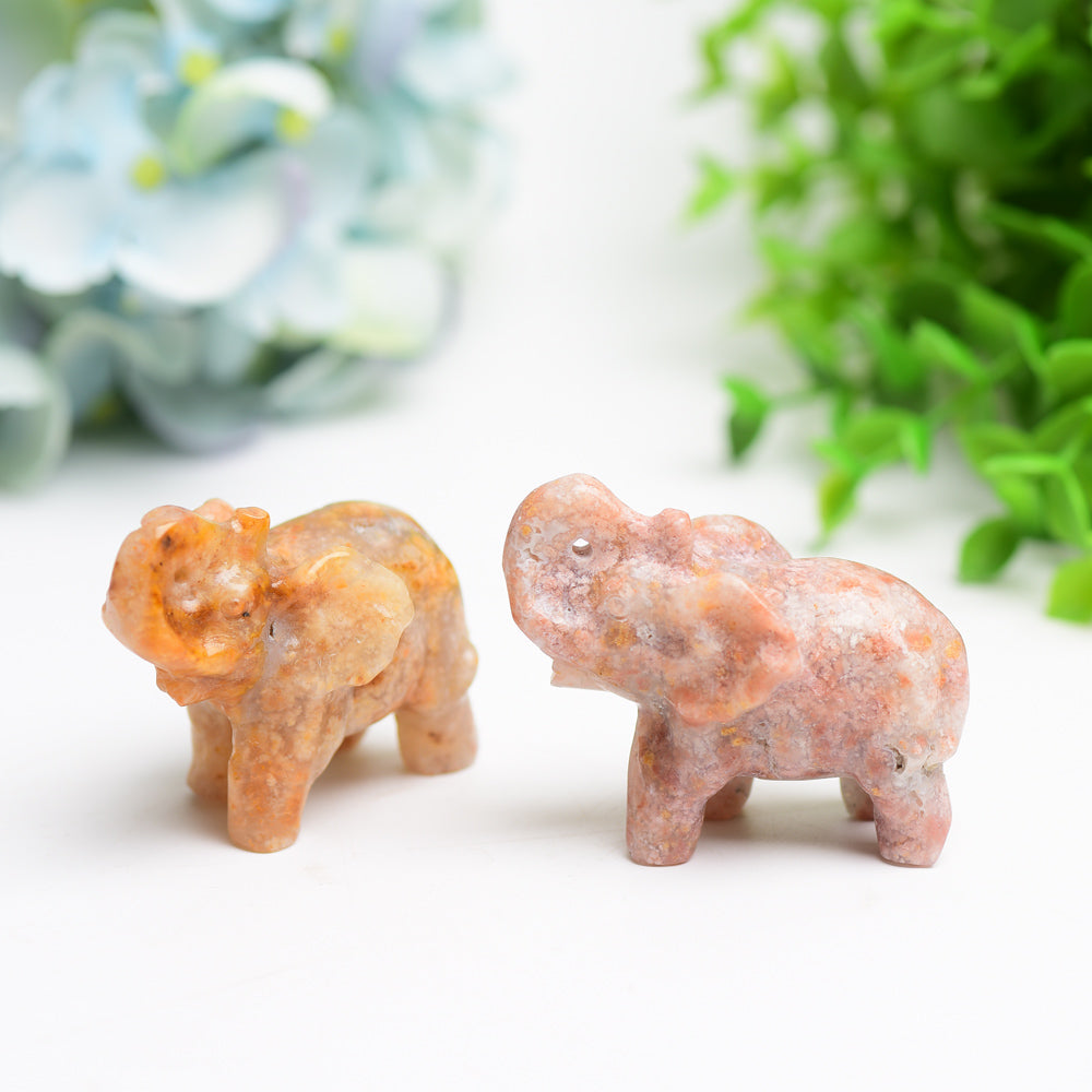 2.3 inch Pink Flower Agate Crystal Elephant Carving