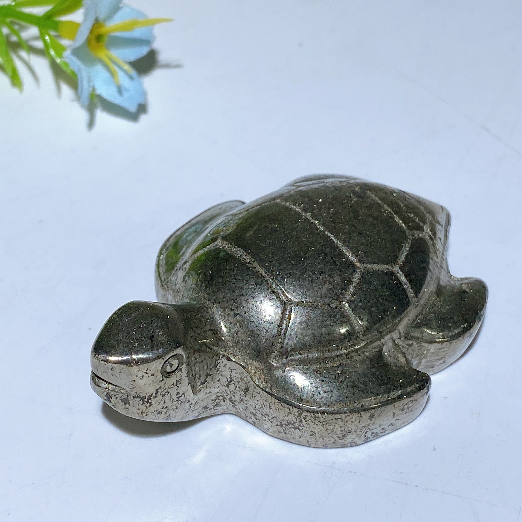 2.3 inch Pyrite Crystal Turtle Carving for Prosperity Healing