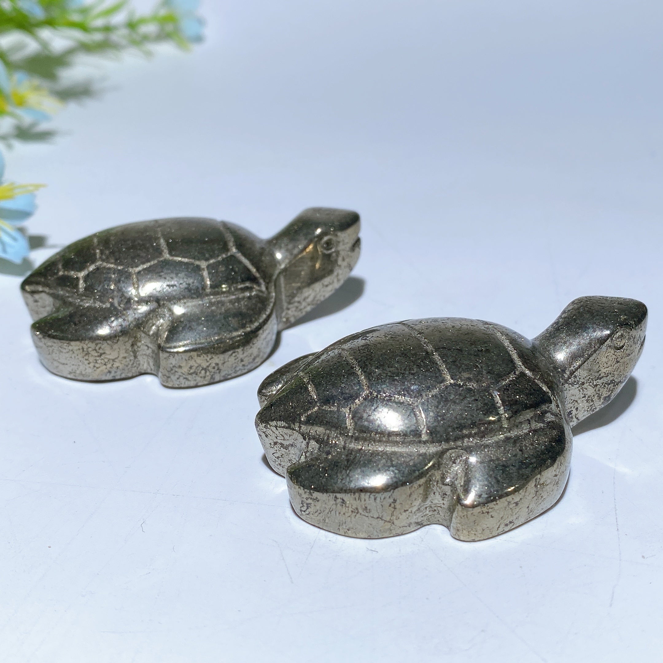 2.3 inch Pyrite Crystal Turtle Carving for Prosperity Healing
