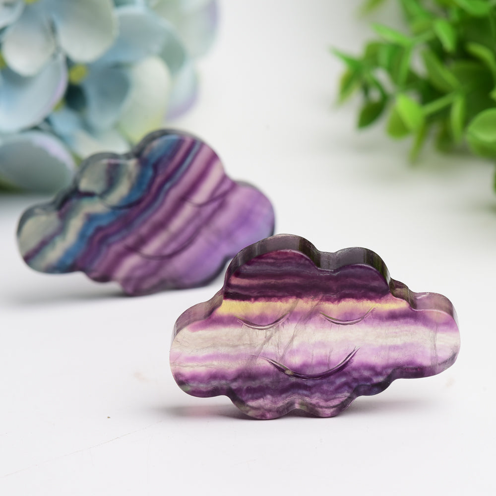 2.3 inch Rainbow Fluorite Healing Crystal Figurine Cloud Carving