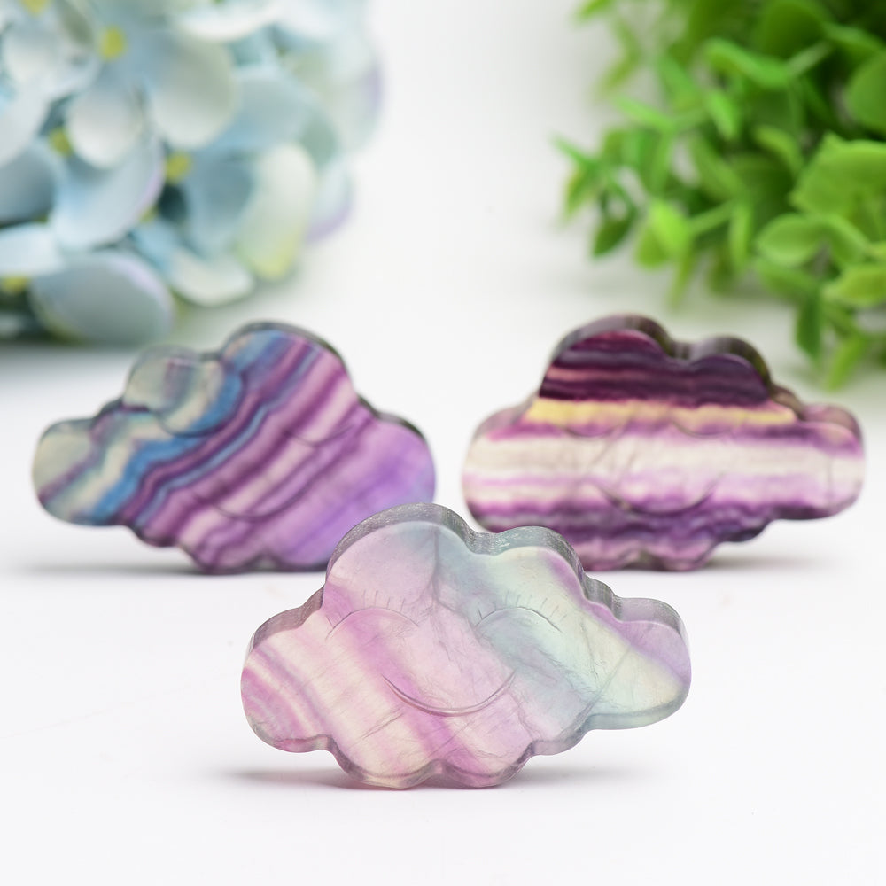 2.3 inch Rainbow Fluorite Healing Crystal Figurine Cloud Carving
