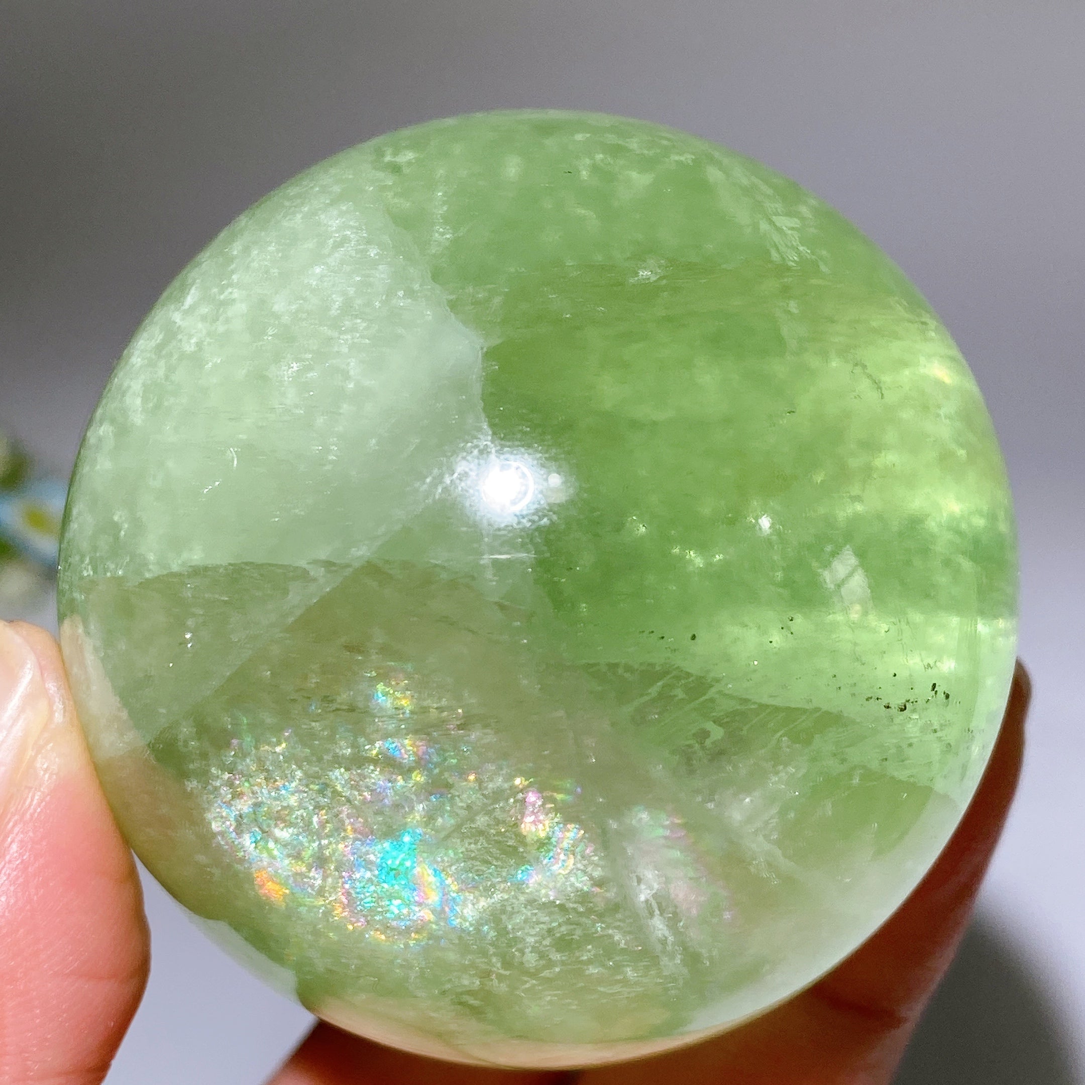 2-3 inch Rainbow Green Fluorite Healing Sphere