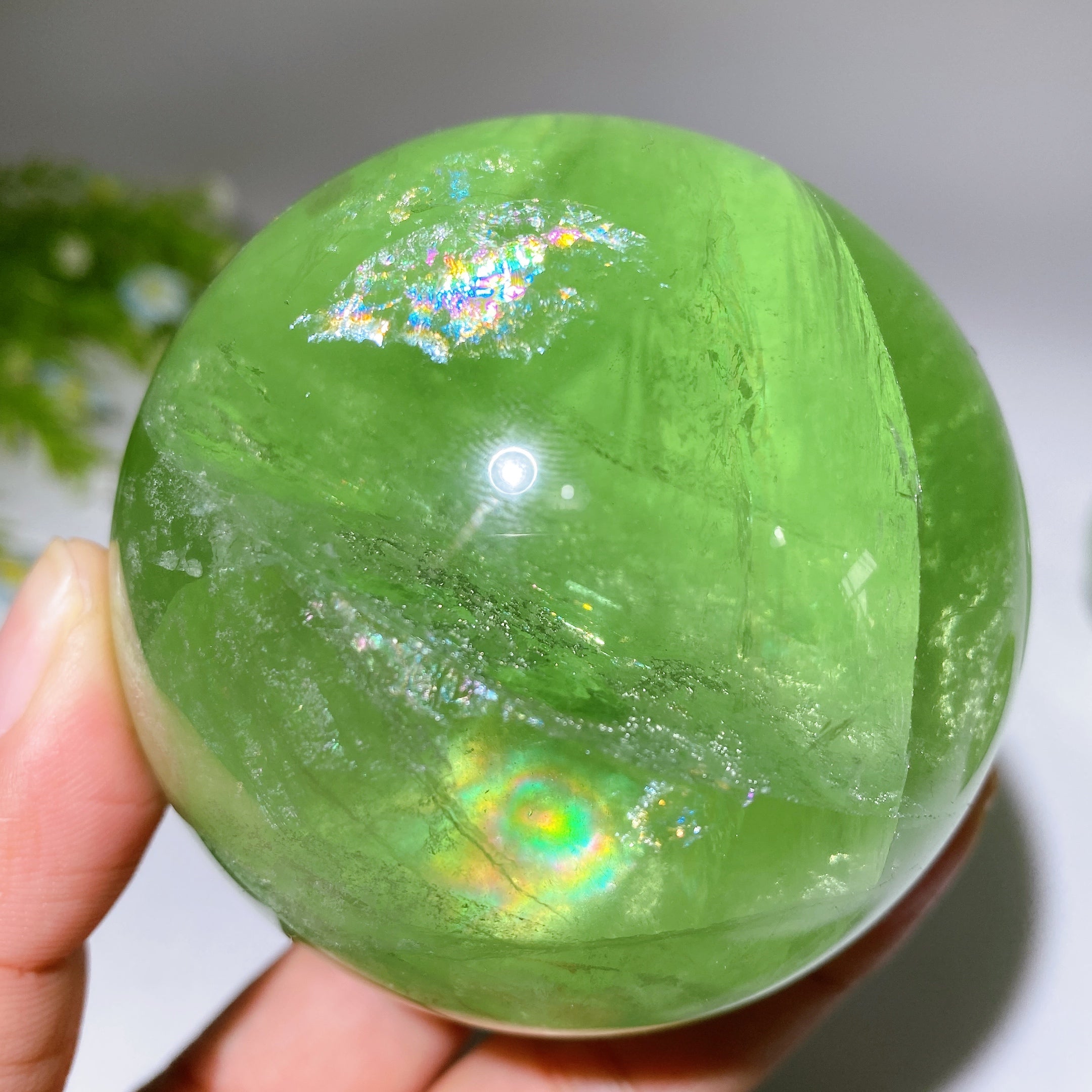2-3 inch Rainbow Green Fluorite Healing Sphere