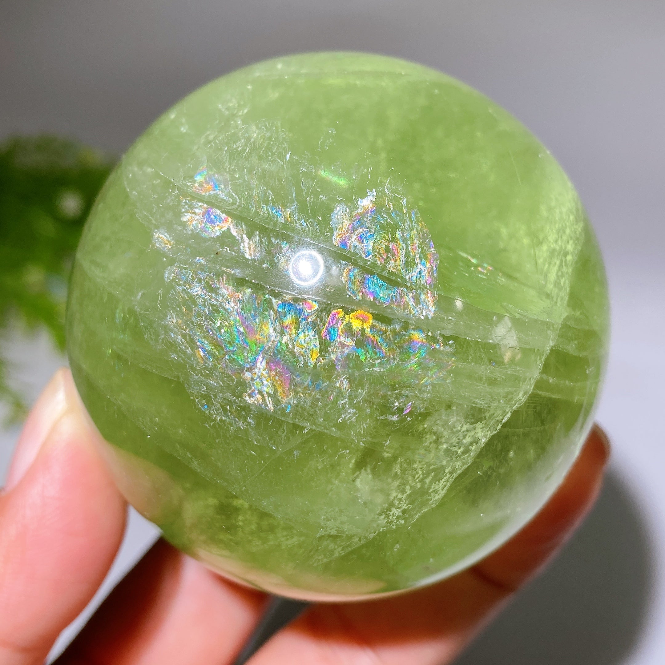 2-3 inch Rainbow Green Fluorite Healing Sphere